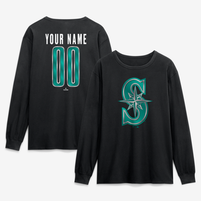 Seattle Mariners  Metallic Mascot Personalized Name & Number Long Sleeve T-Shirt - Black