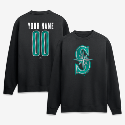Seattle Mariners  Metallic Mascot Personalized Name & Number Sweatshirt - Black