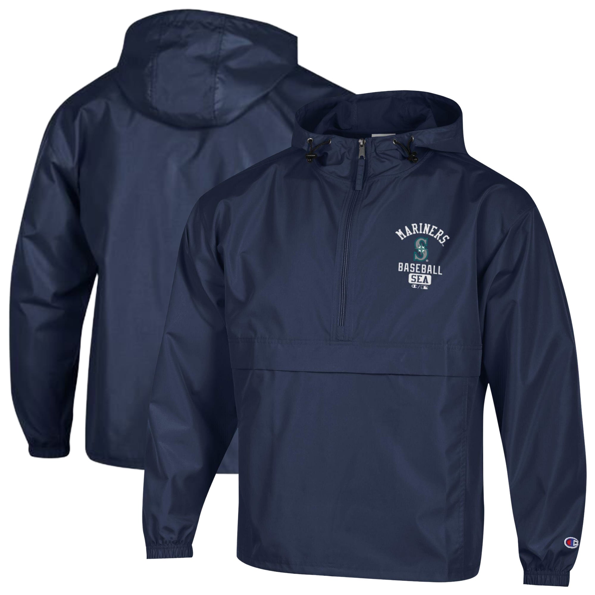 Men's Champion Navy Seattle Mariners Packable Windbreaker Half-Zip Jacket