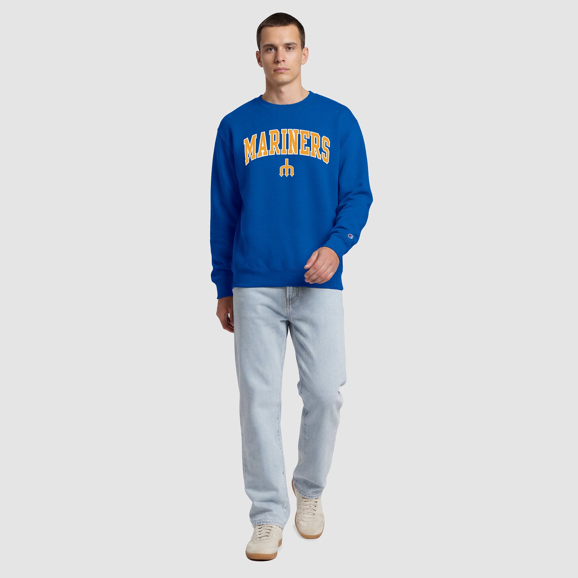 Men's Champion Royal Seattle Mariners Fleece Crew Sweatshirt