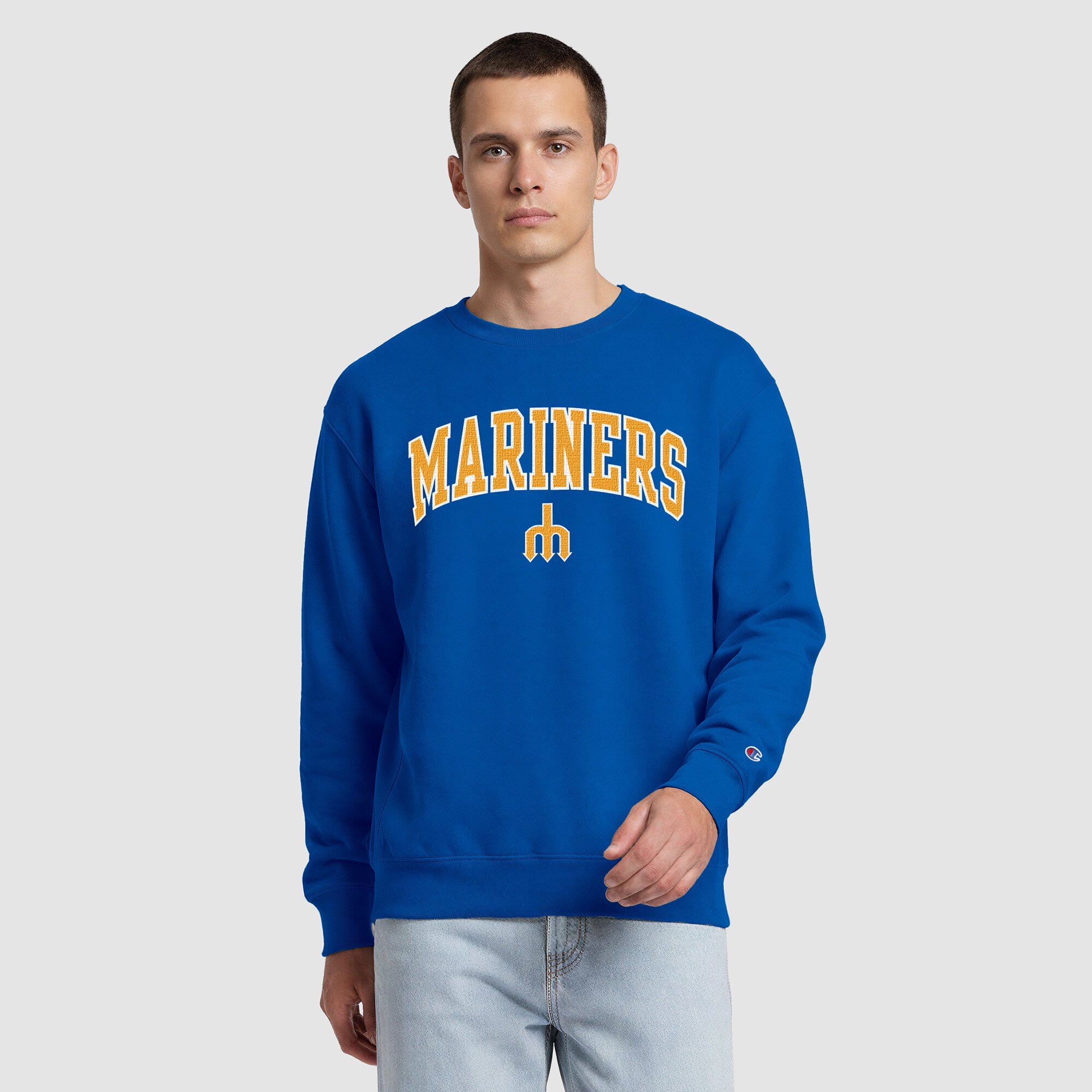 Men's Champion Royal Seattle Mariners Fleece Crew Sweatshirt