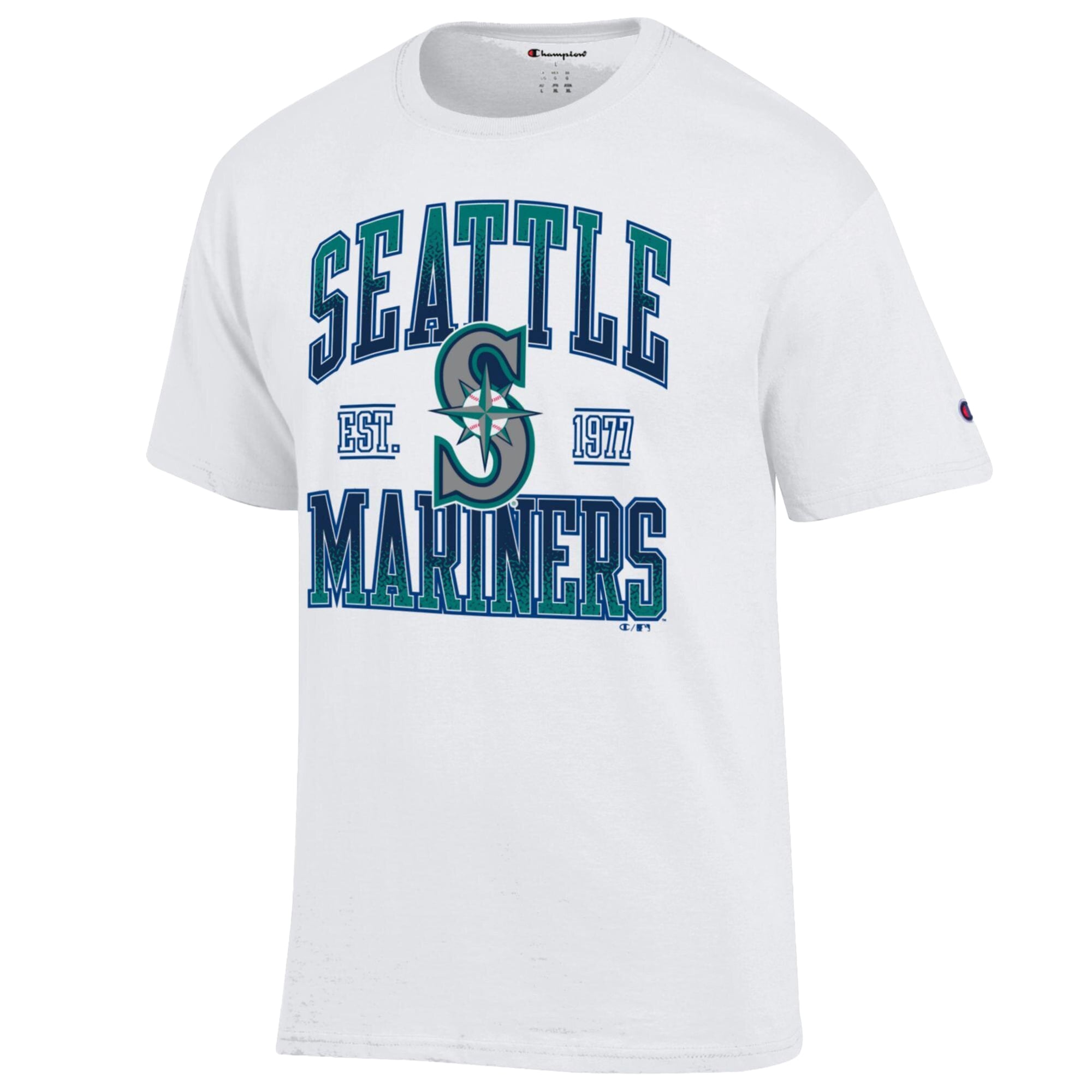 Men's Champion White Seattle Mariners Team Name T-Shirt