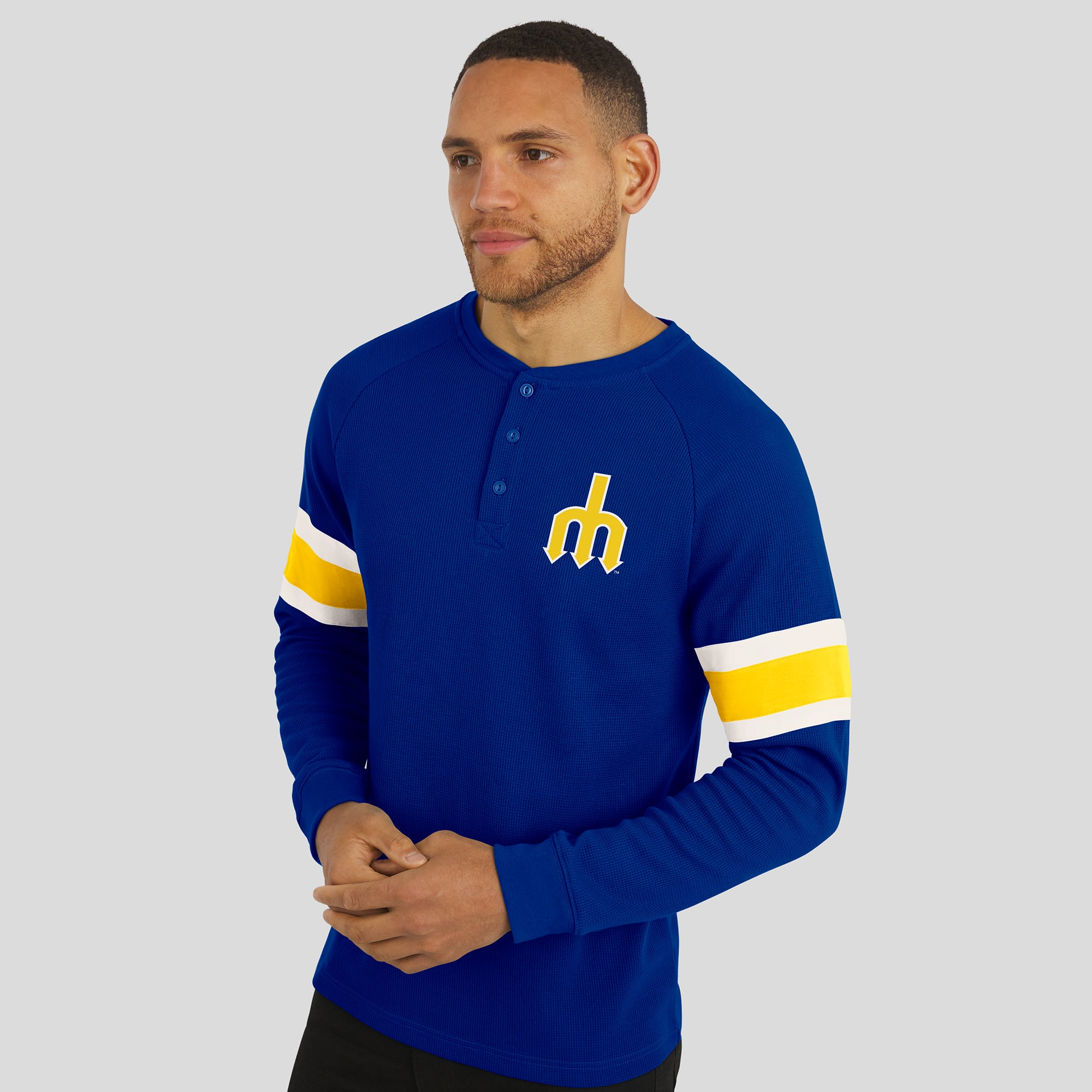 Men's Darius Rucker Collection by Fanatics Royal Seattle Mariners Waffle-Knit Raglan Long Sleeve Henley T-Shirt