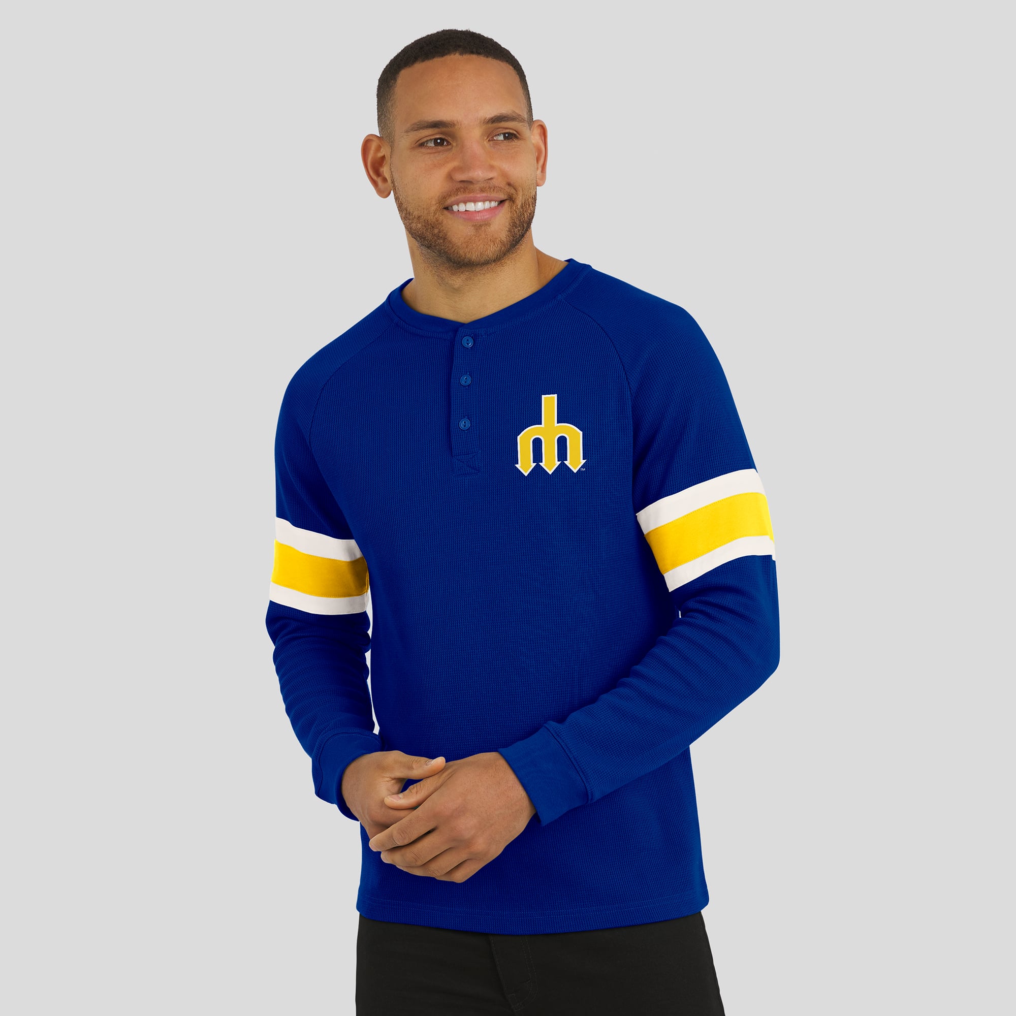 Men's Darius Rucker Collection by Fanatics Royal Seattle Mariners Waffle-Knit Raglan Long Sleeve Henley T-Shirt