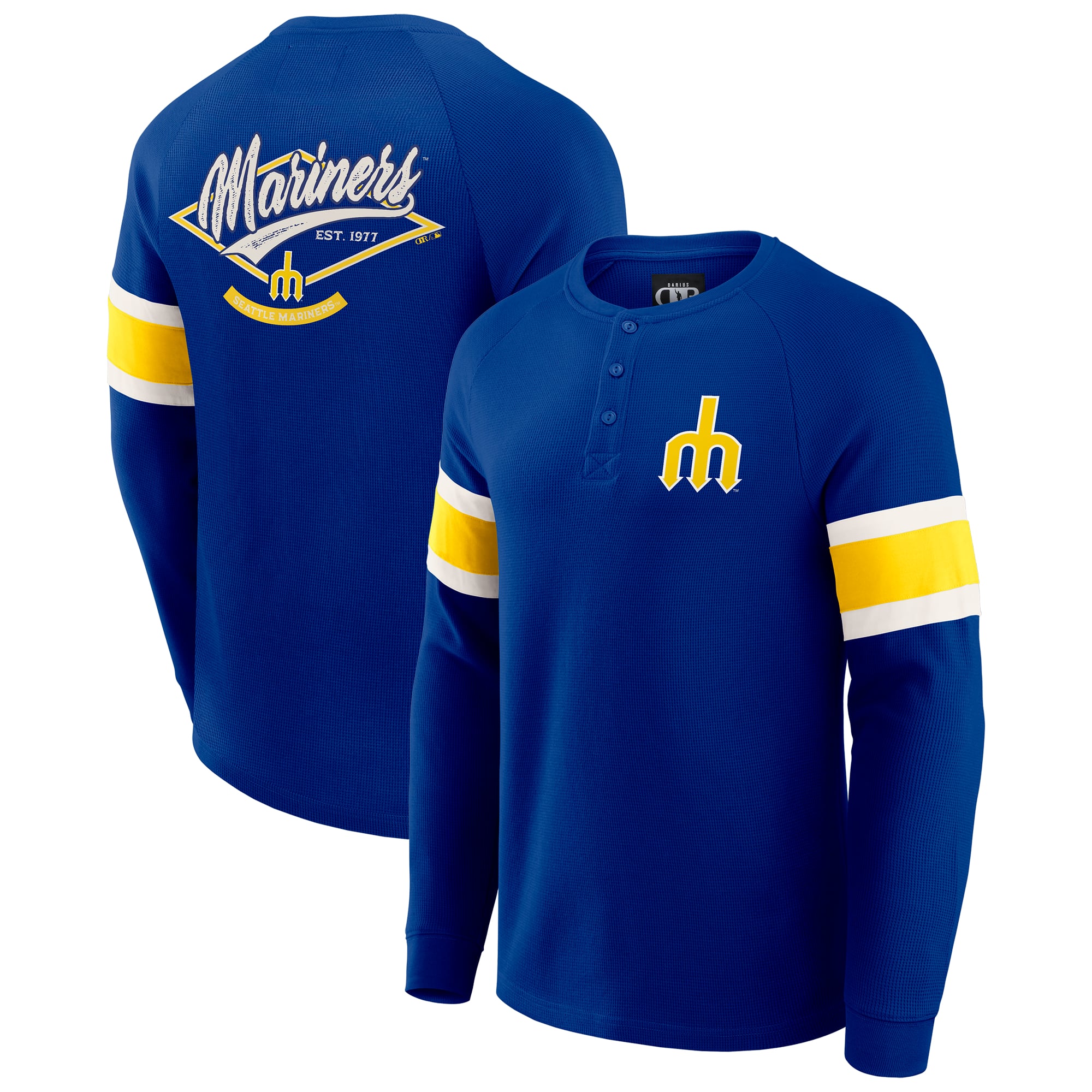 Men's Darius Rucker Collection by Fanatics Royal Seattle Mariners Waffle-Knit Raglan Long Sleeve Henley T-Shirt