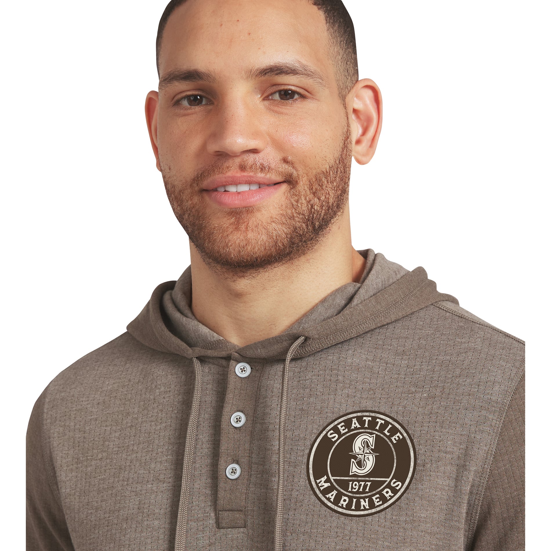 Men's Darius Rucker Collection by Fanatics Tan/Brown Seattle Mariners Knit Hooded Henley Long Sleeve T-Shirt