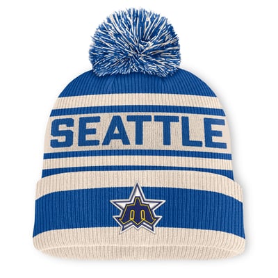 Seattle Mariners Fanatics Tape Measure Cuffed Knit Hat with Pom - Royal
