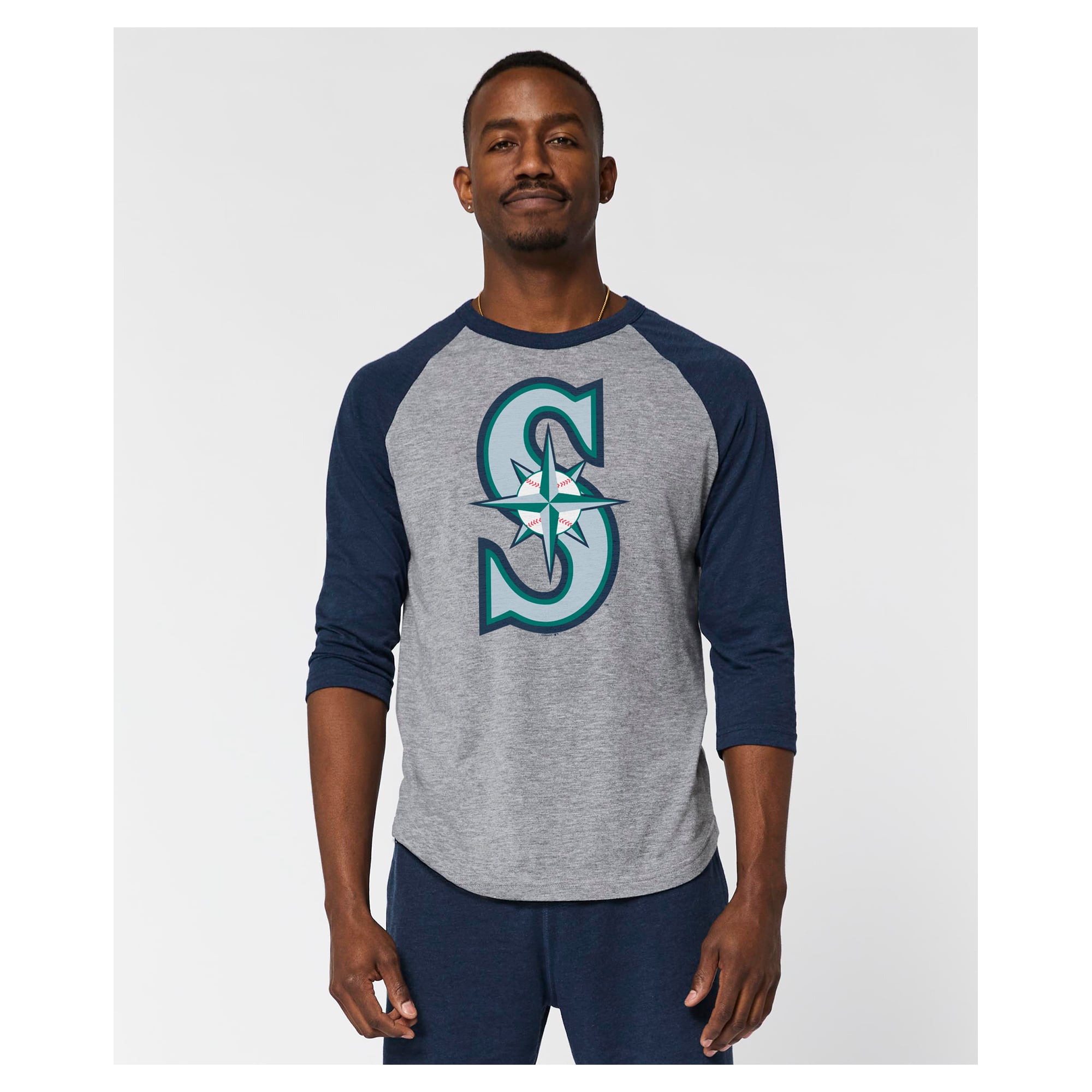 T-shirt raglan gris Homage Seattle Mariners pour homme, en mélange de trois matières, manches 3/4