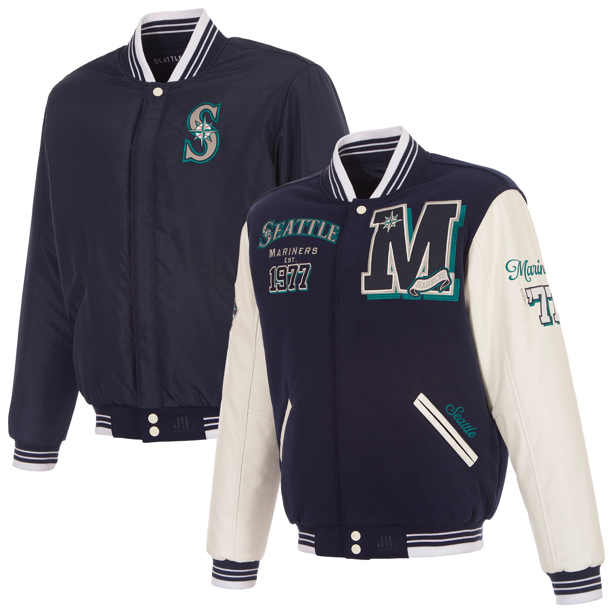 Veste universitaire réversible à boutons-pression Seattle Mariners bleu marine pour homme de JH Design