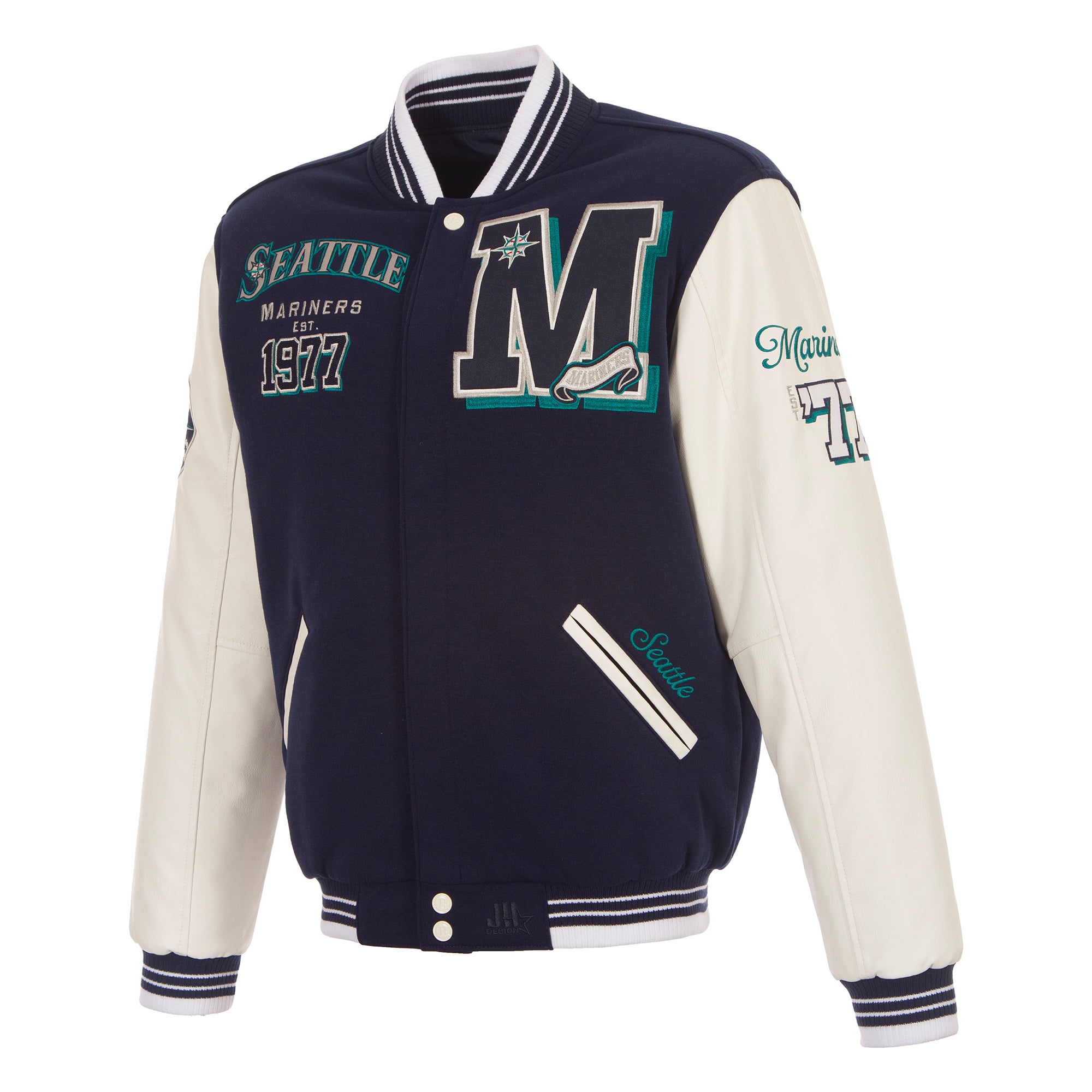 Veste universitaire réversible à boutons-pression Seattle Mariners bleu marine pour homme de JH Design
