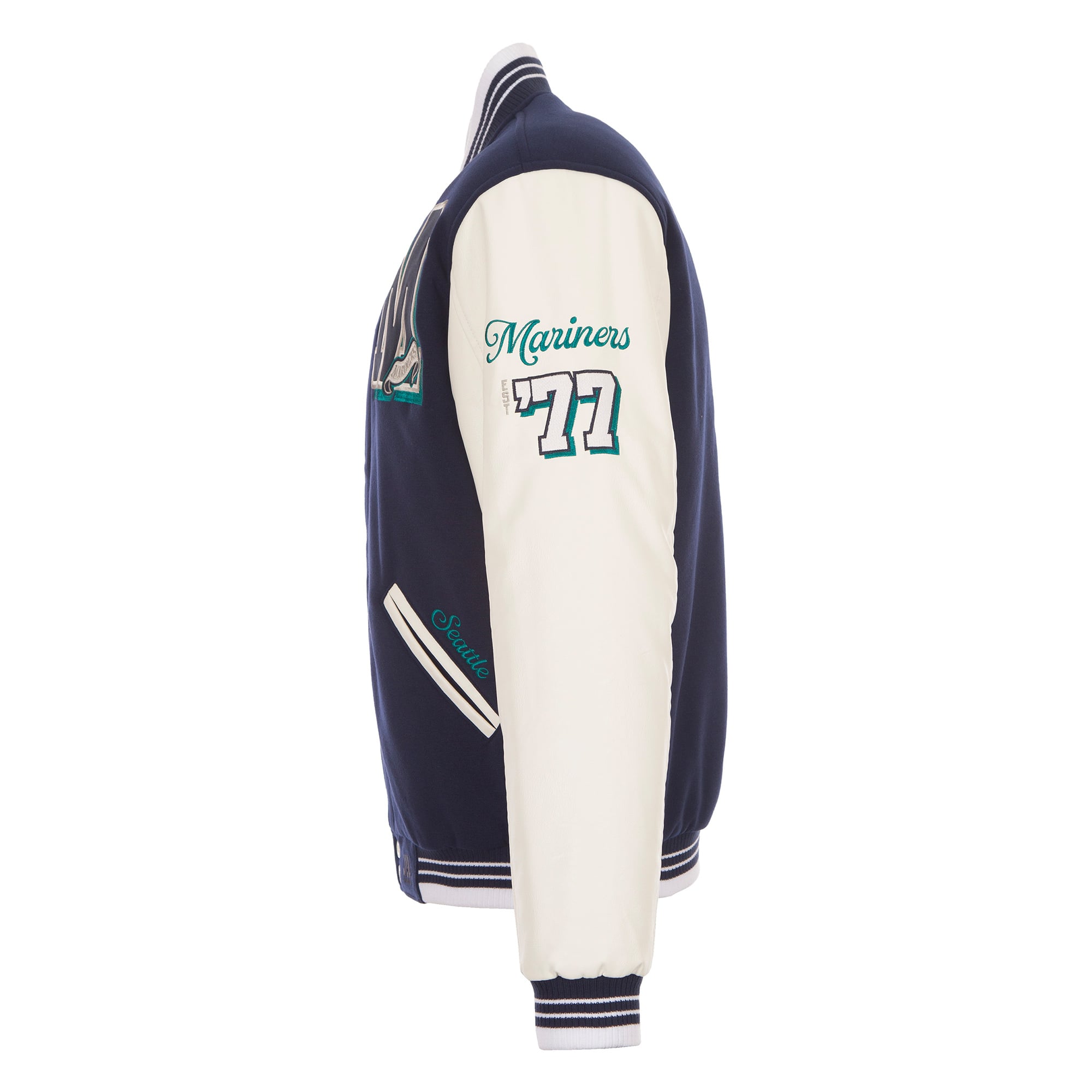 Veste universitaire réversible à boutons-pression Seattle Mariners bleu marine pour homme de JH Design