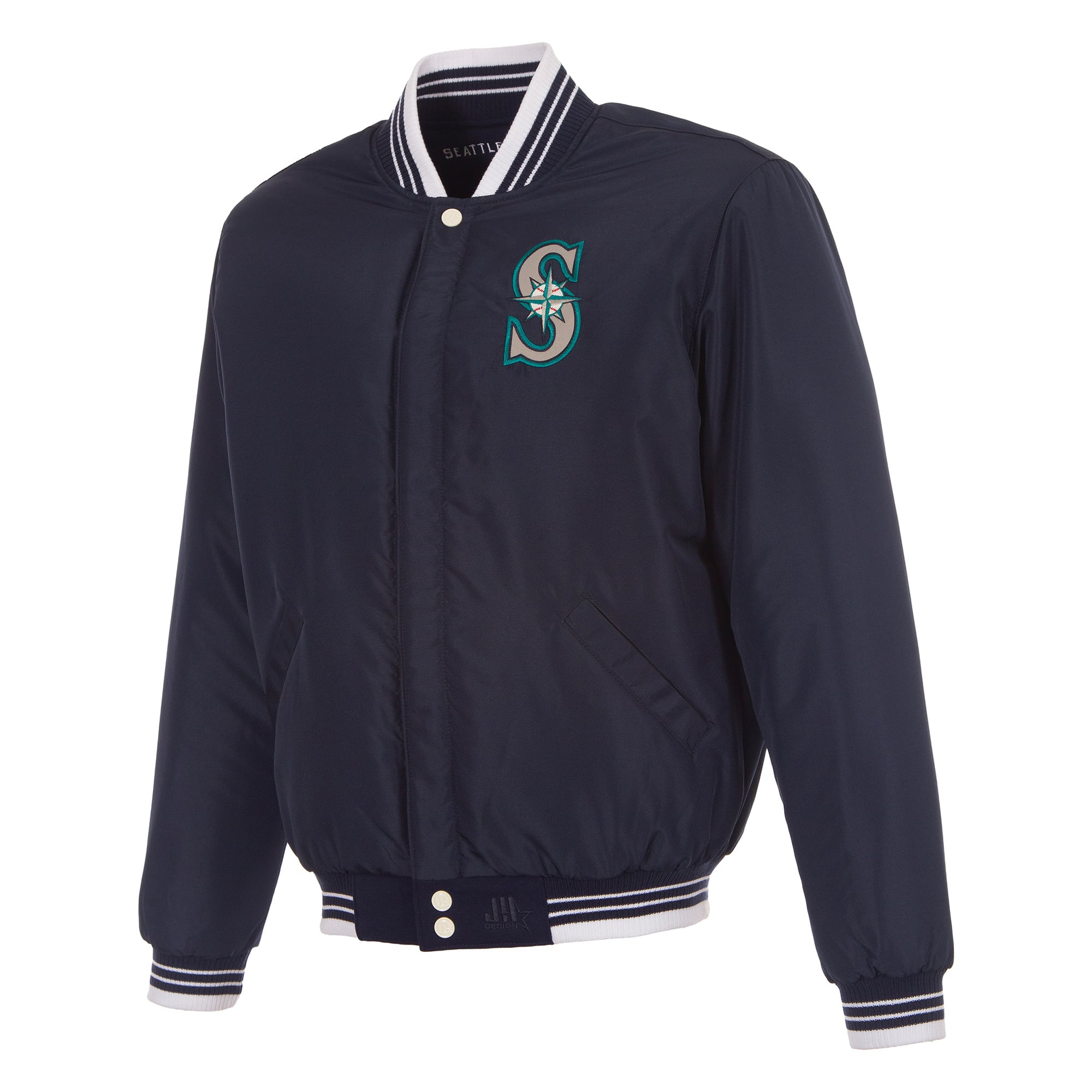 Veste universitaire réversible à boutons-pression Seattle Mariners bleu marine pour homme de JH Design
