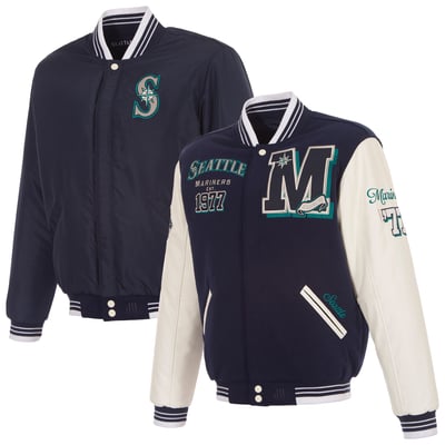  Seattle Mariners JH Design Reversible Full-Snap Varsity Jacket - Navy