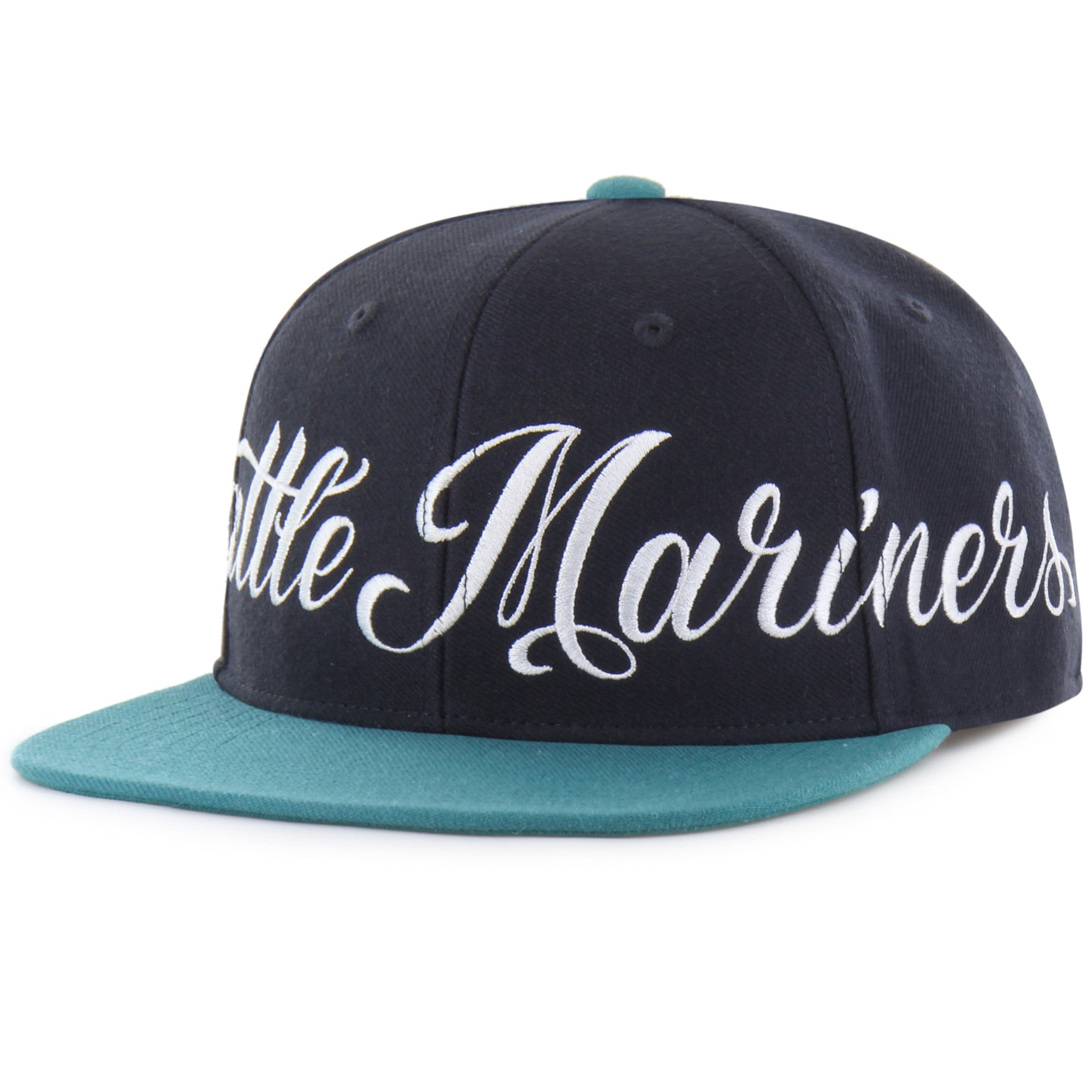 Men's Mister Cartoon x '47 Navy/Teal Seattle Mariners Wrap Script Captain Snapback Hat