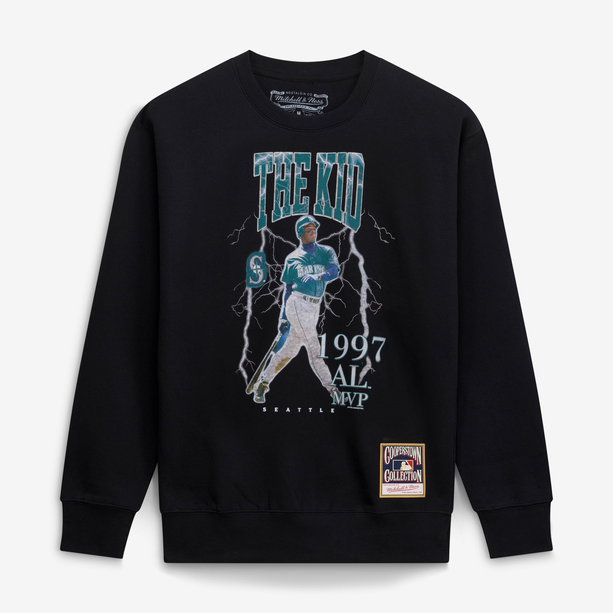 Men's Mitchell & Ness Ken Griffey Jr. Black Seattle Mariners Cooperstown Collection Nickname Player Graphic Sweatshirt