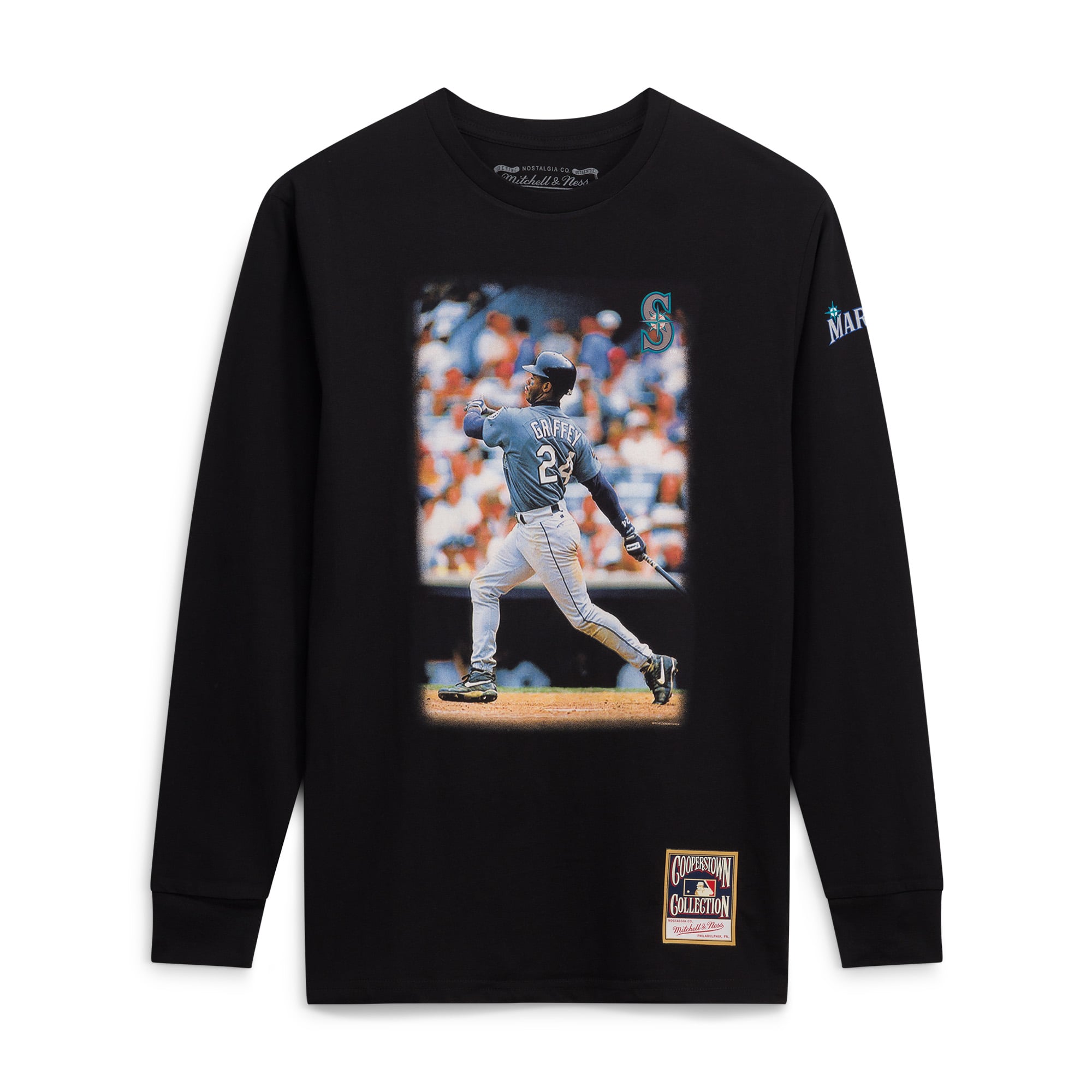 Men's Mitchell & Ness Ken Griffey Jr. Black Seattle Mariners Player Graphic Long Sleeve T-Shirt