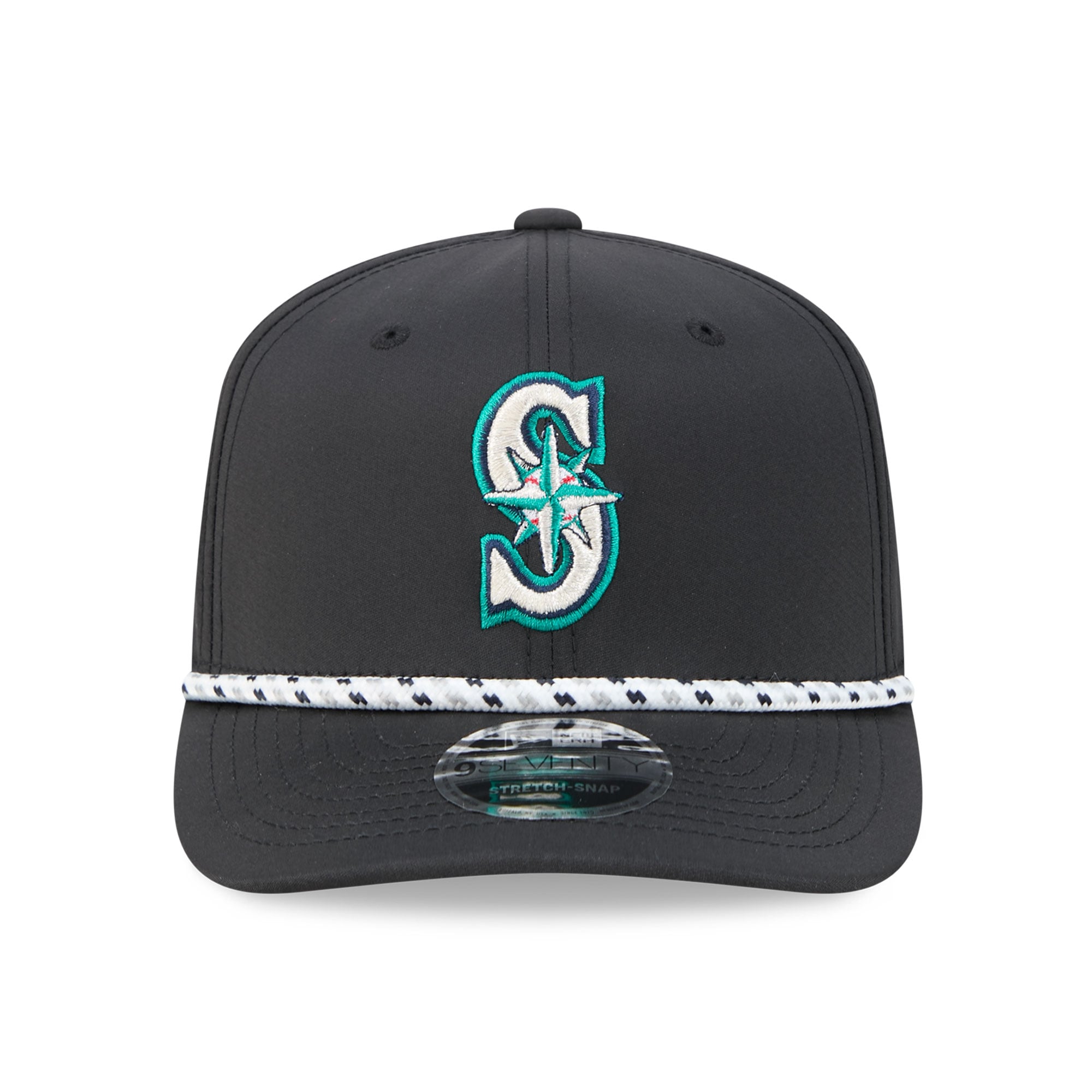 Casquette New Era noire Seattle Mariners pour homme, modèle 9SEVENTY à cordon ajustable.