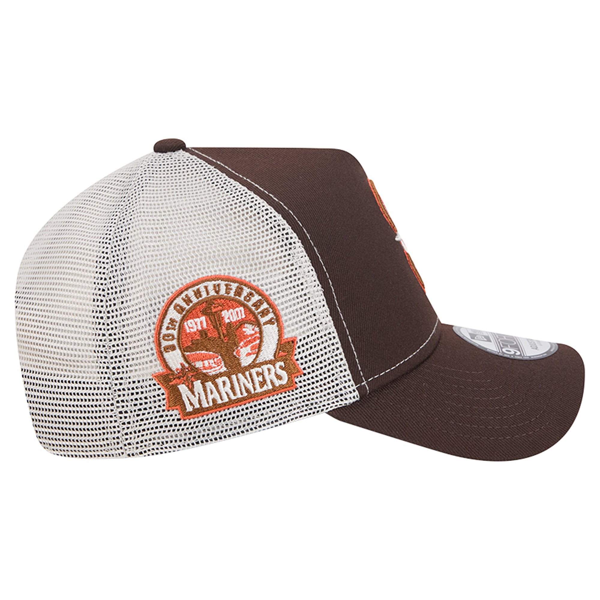 Men's New Era Brown Seattle Mariners Pumpkin Spice A-Frame 9FORTY Adjustable Trucker Hat