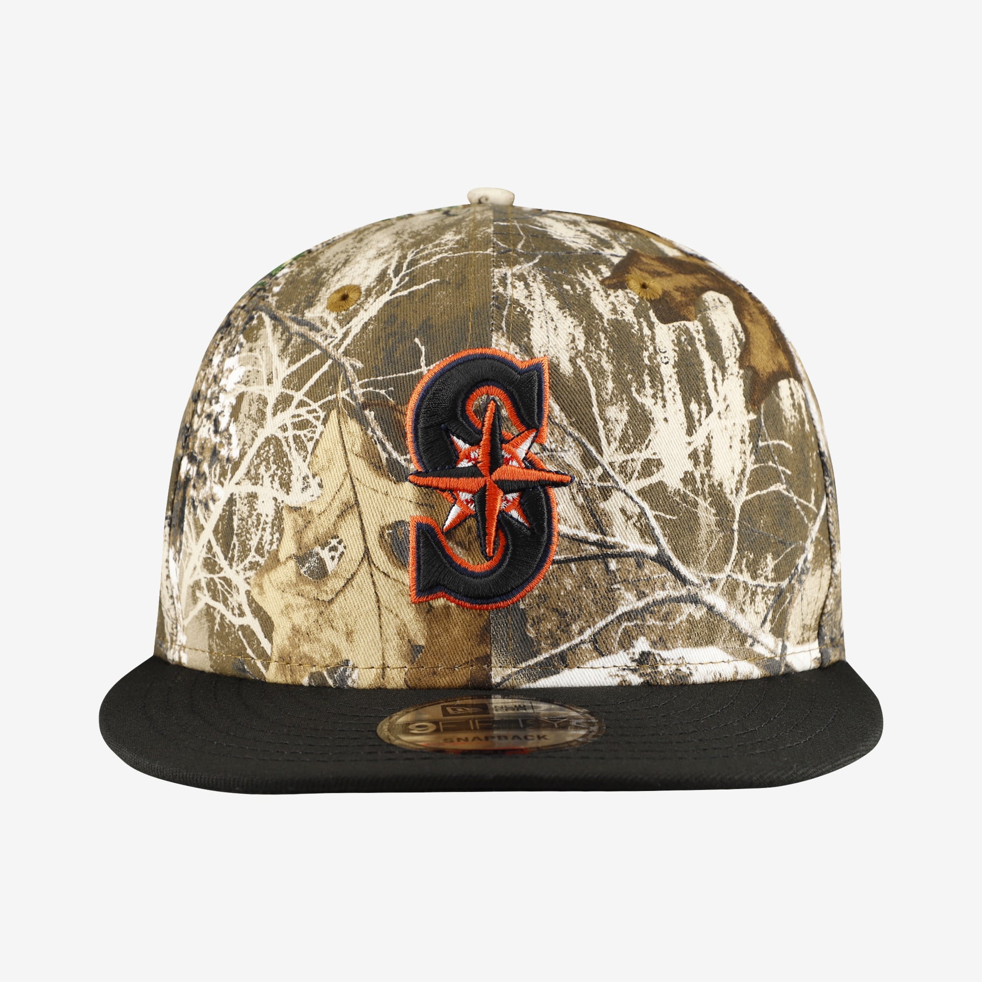 Casquette snapback New Era 9FIFTY camouflage Seattle Mariners Realtree Orange Pop pour homme
