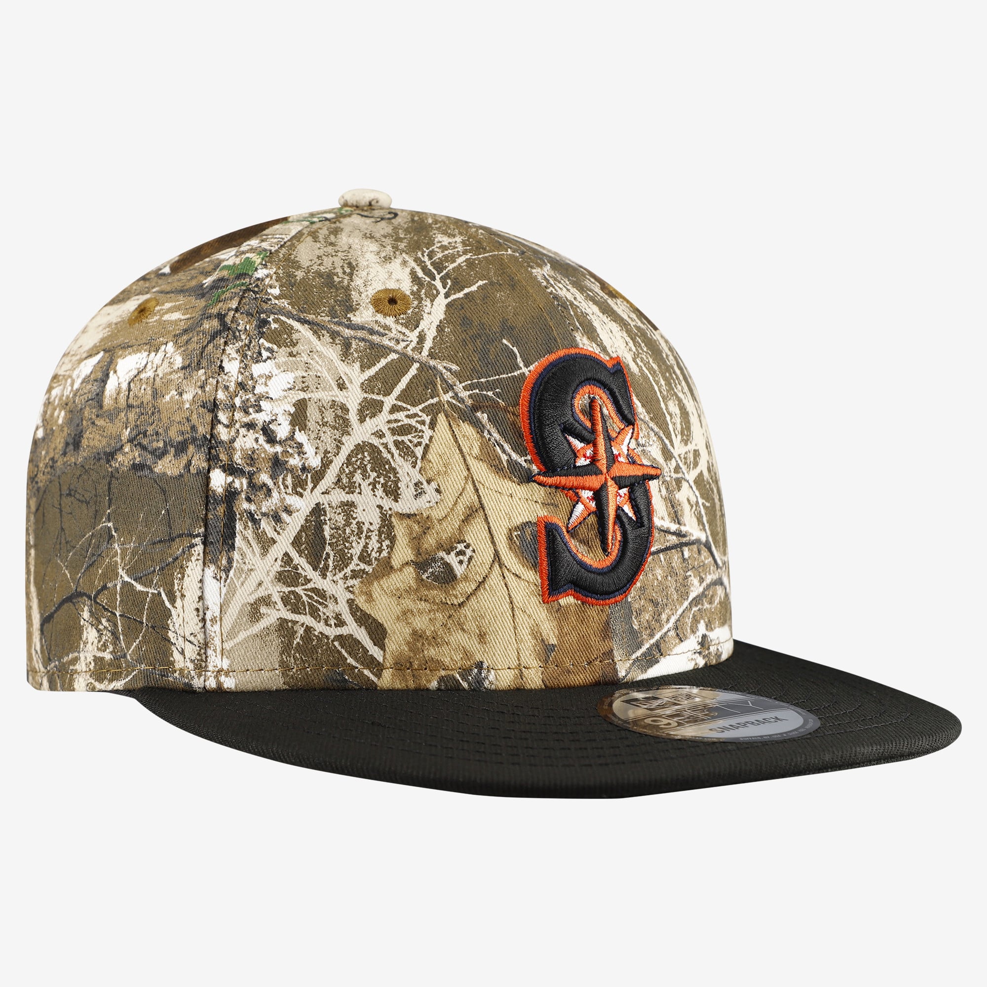 Casquette snapback New Era 9FIFTY camouflage Seattle Mariners Realtree Orange Pop pour homme