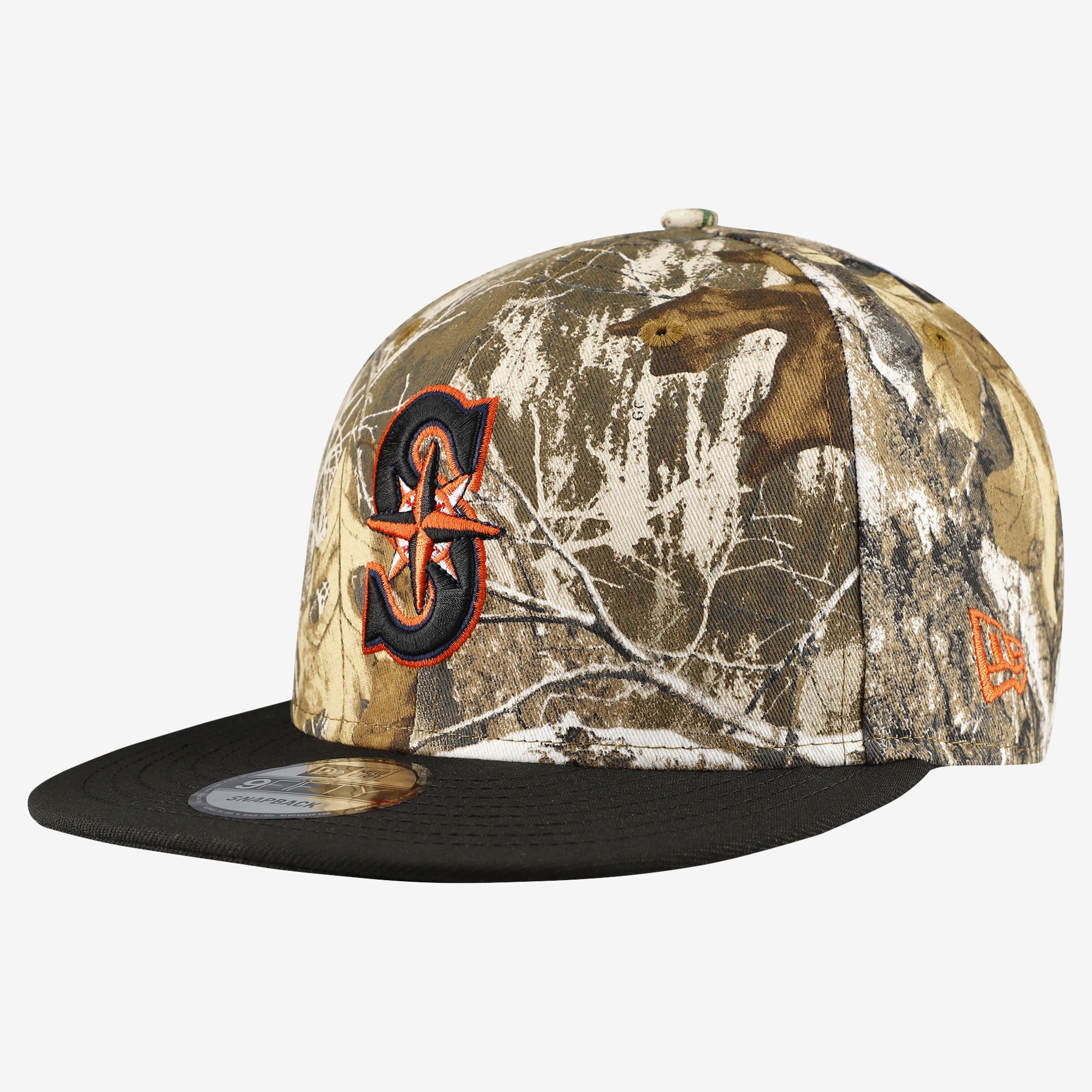 Casquette snapback New Era 9FIFTY camouflage Seattle Mariners Realtree Orange Pop pour homme