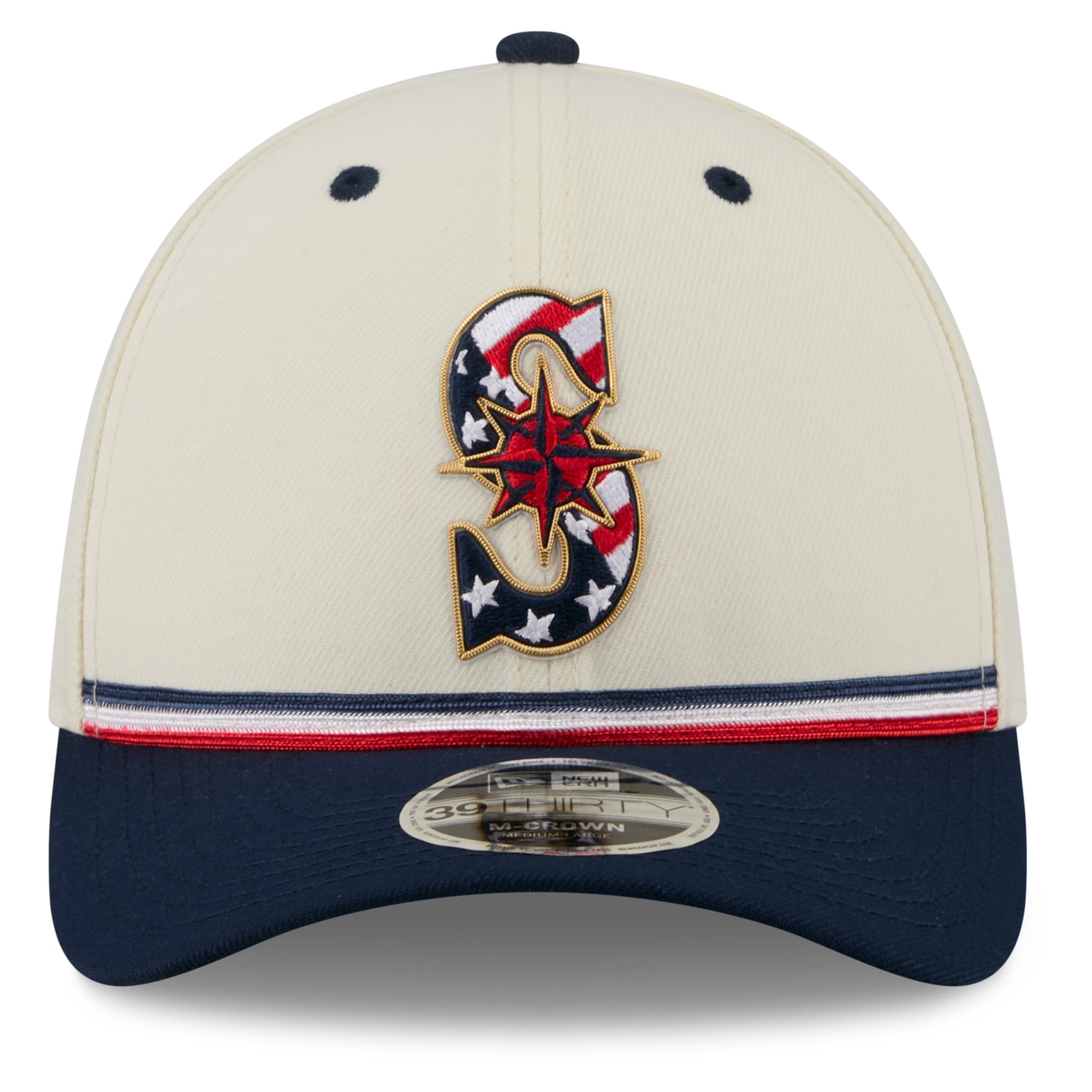 Men's New Era Cream/Navy Seattle Mariners USA 250 Fourth of July 39THIRTY M-Crown Flex Hat