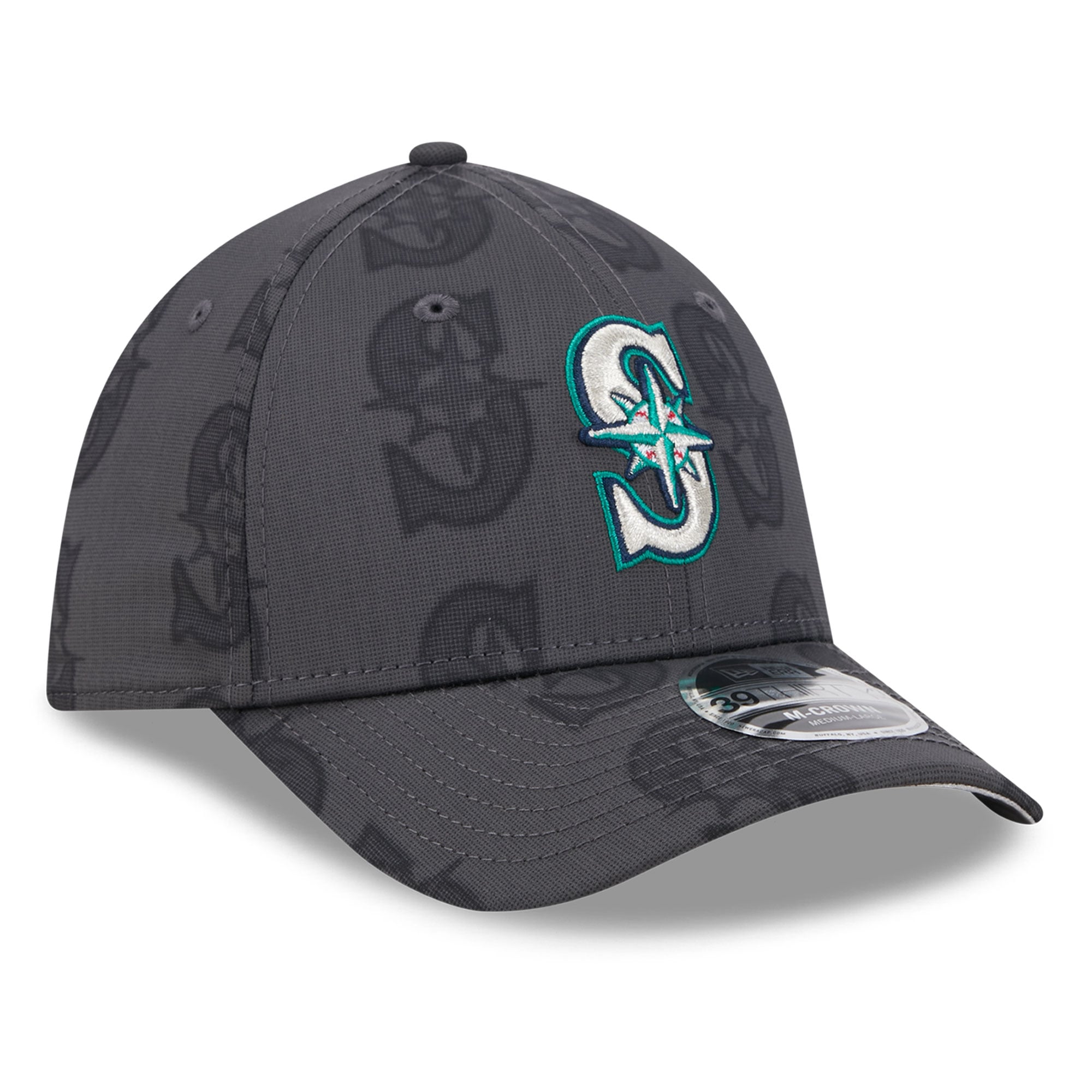 Men's New Era  Gray Seattle Mariners Halftone 39THIRTY Flex Hat