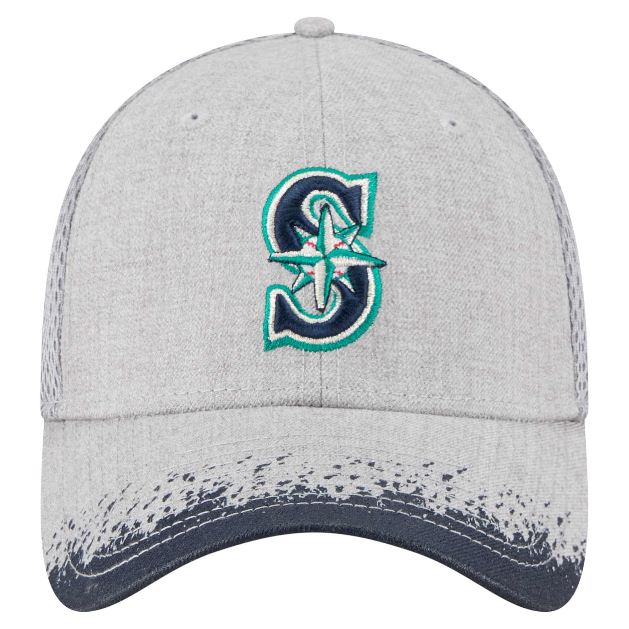 Casquette New Era 39THIRTY Flex grise pour homme, visière à motif éclaboussures de peinture, des Mariners Seattle