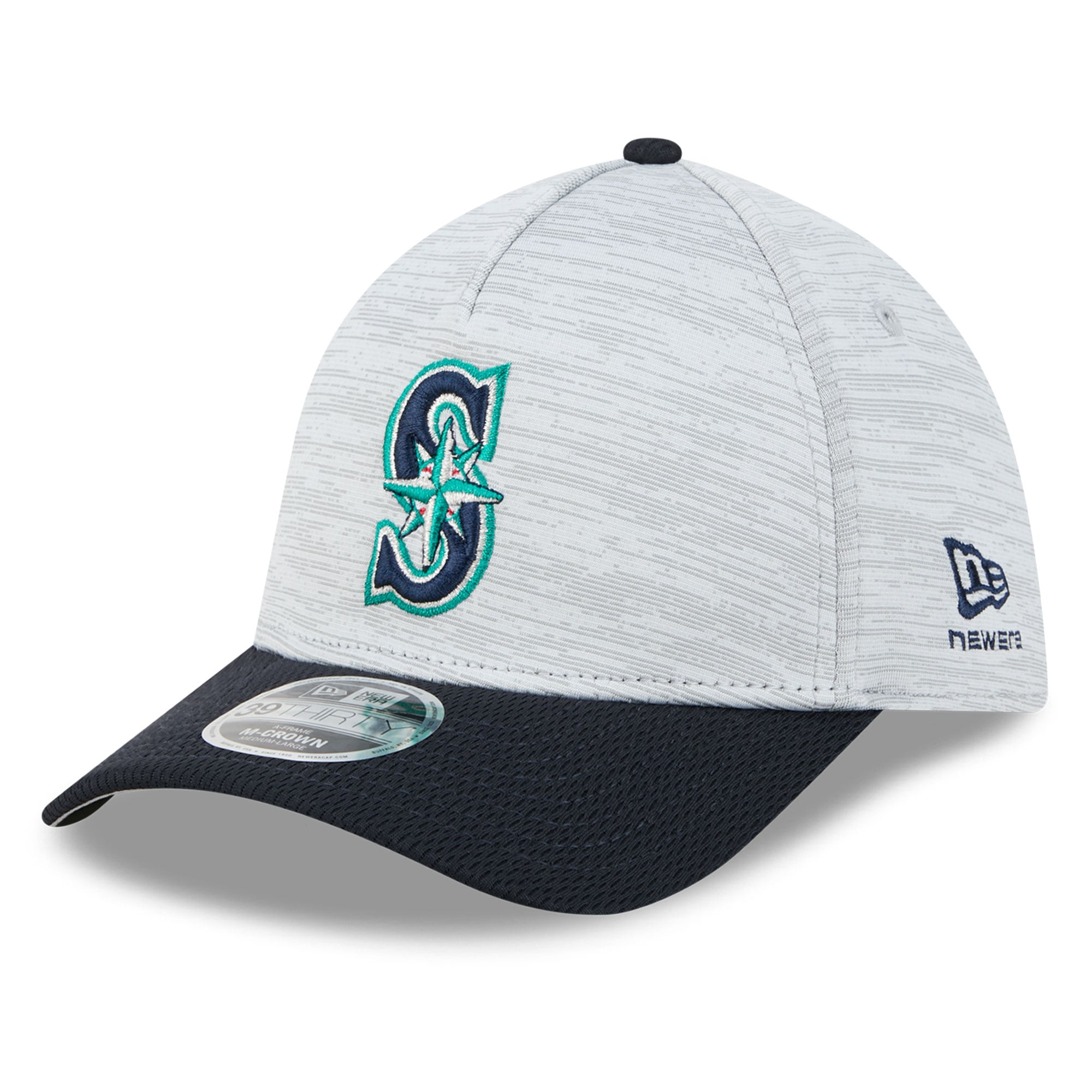 Casquette New Era Tech 39THIRTY Flex grise et marine Seattle Mariners pour homme