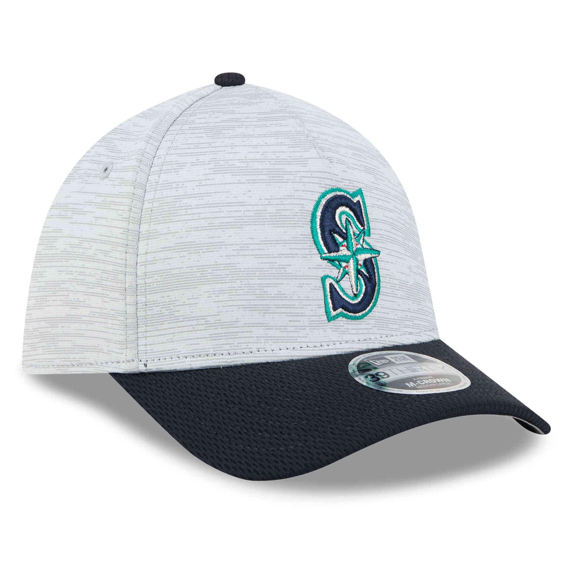 Casquette New Era Tech 39THIRTY Flex grise et marine Seattle Mariners pour homme