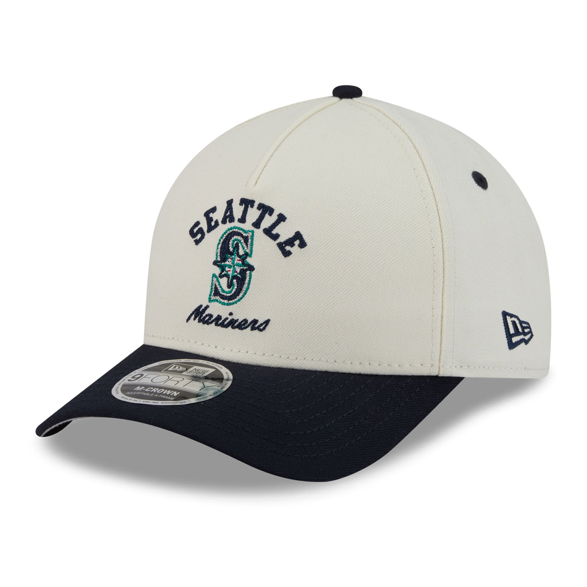 Men's New Era Natural/Navy Seattle Mariners Arch 9FORTY A-Frame M-Crown Adjustable Hat