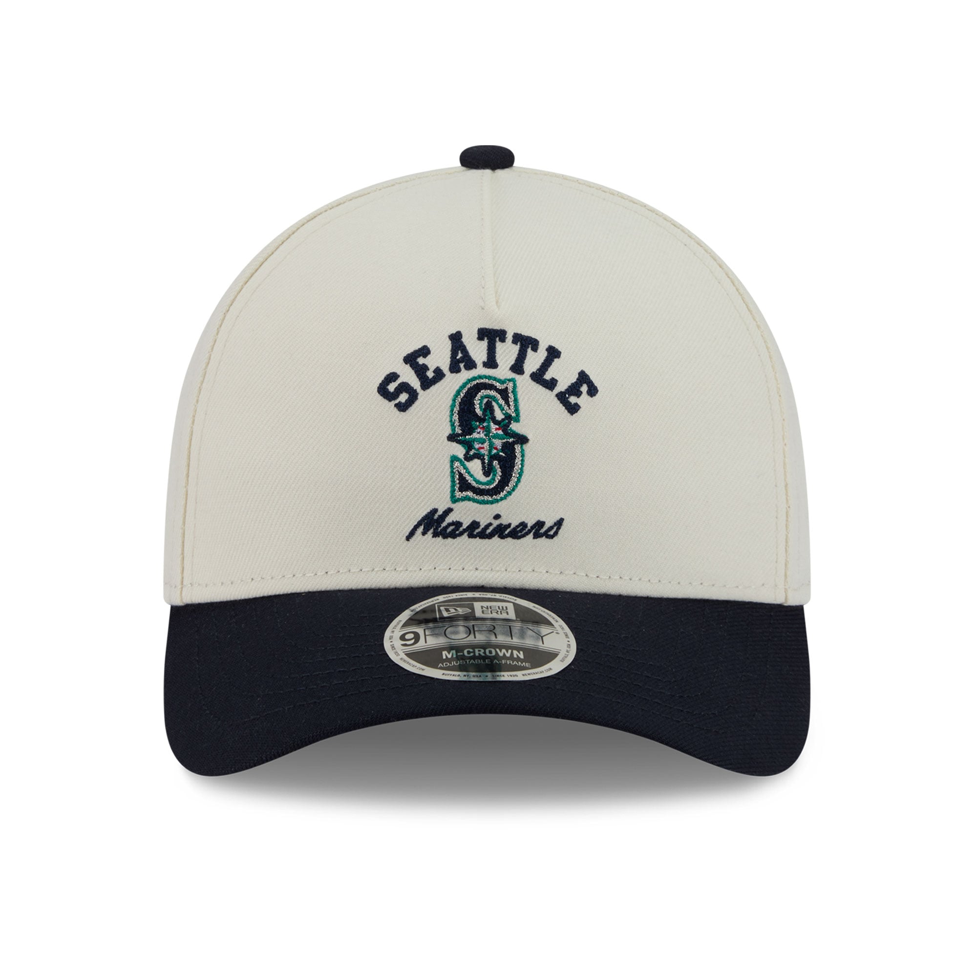 Men's New Era Natural/Navy Seattle Mariners Arch 9FORTY A-Frame M-Crown Adjustable Hat