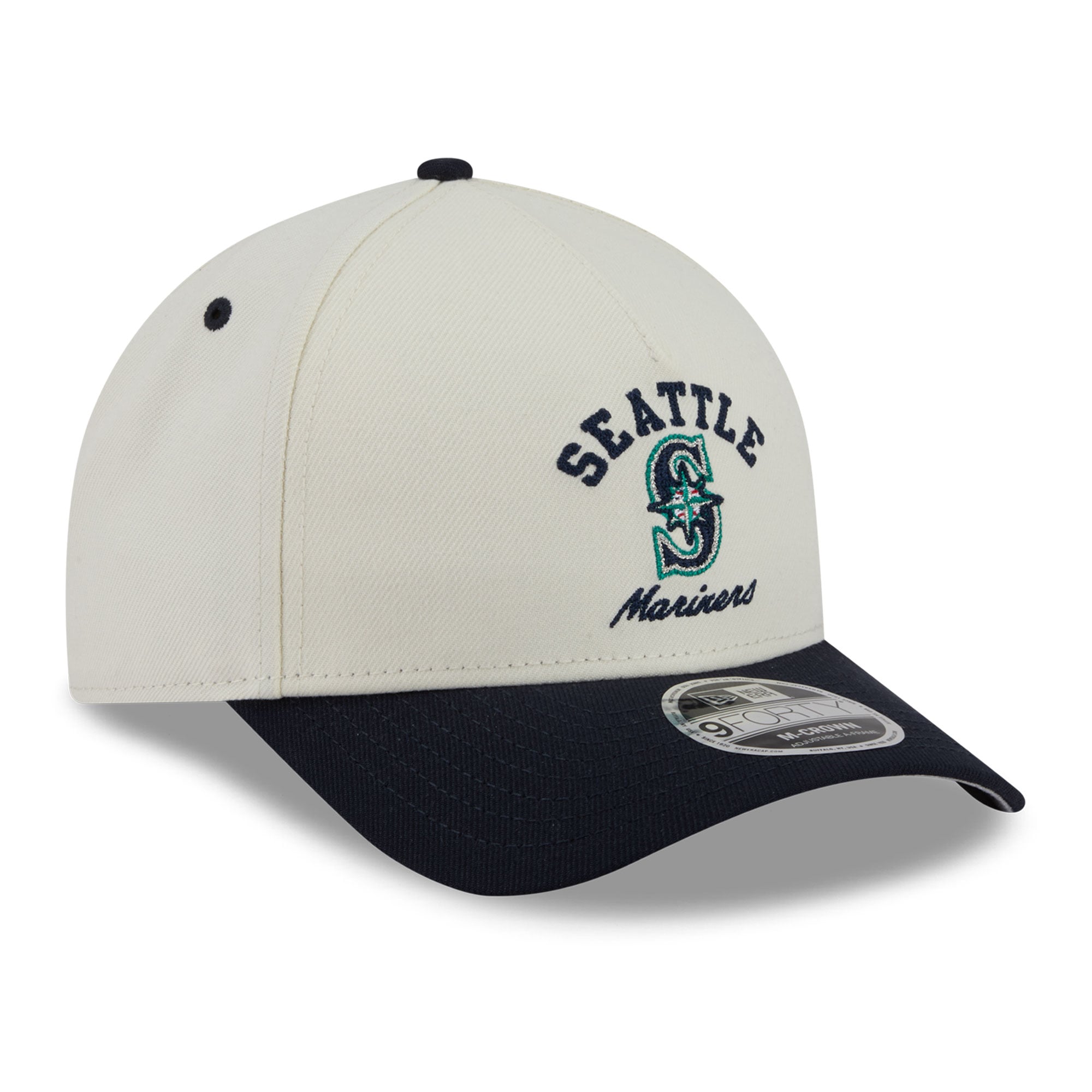 Men's New Era Natural/Navy Seattle Mariners Arch 9FORTY A-Frame M-Crown Adjustable Hat