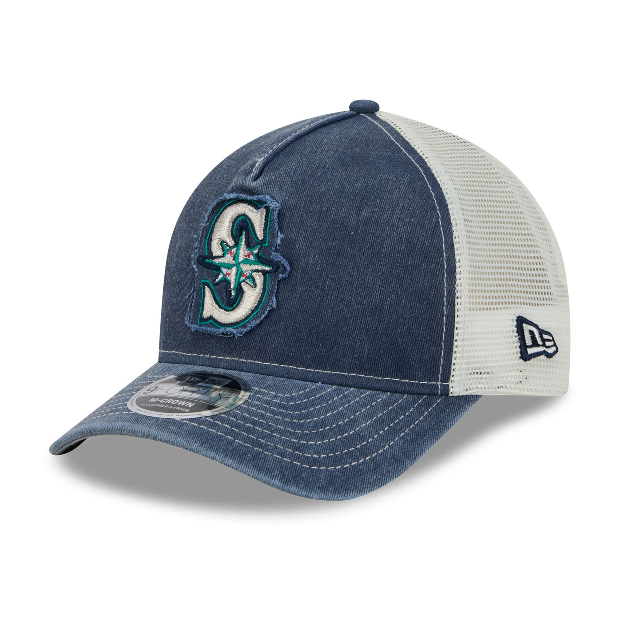 Casquette trucker ajustable New Era 9FORTY A-Frame pour homme, bleu marine, fan des Seattle Mariners