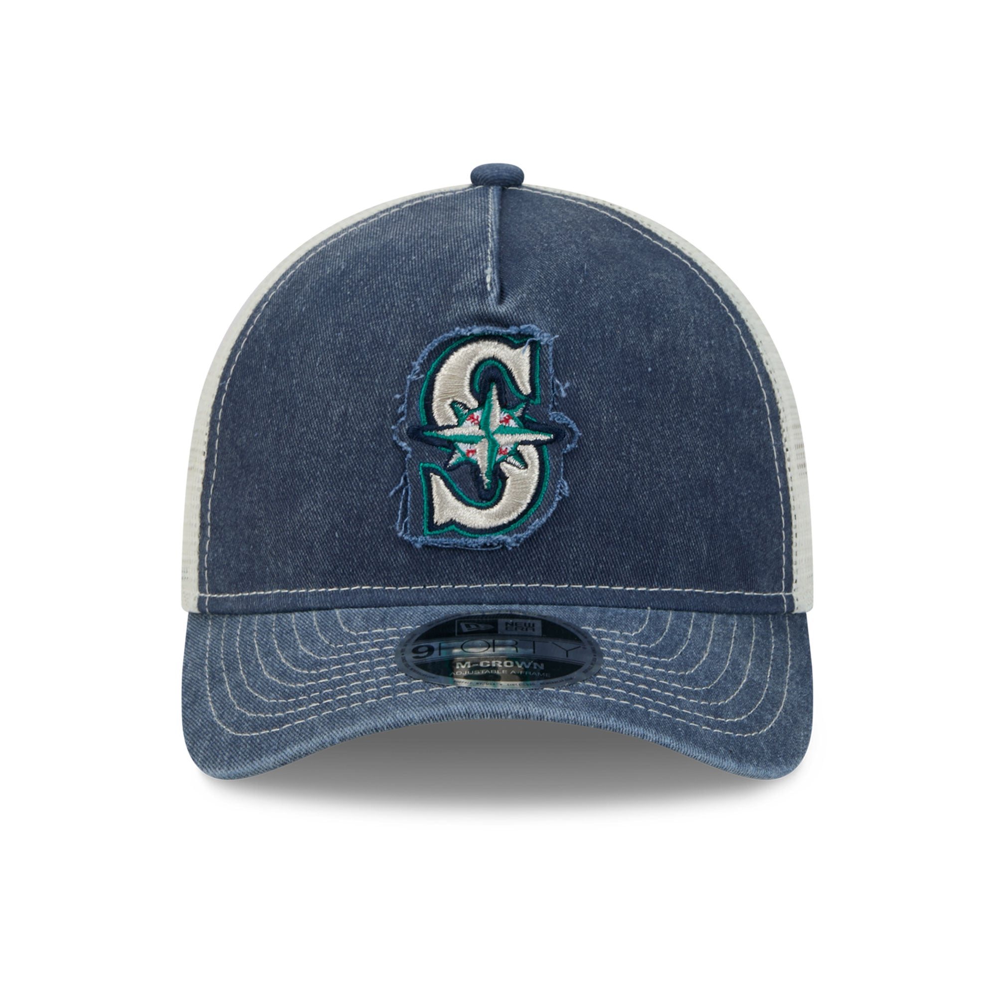 Casquette trucker ajustable New Era 9FORTY A-Frame pour homme, bleu marine, fan des Seattle Mariners