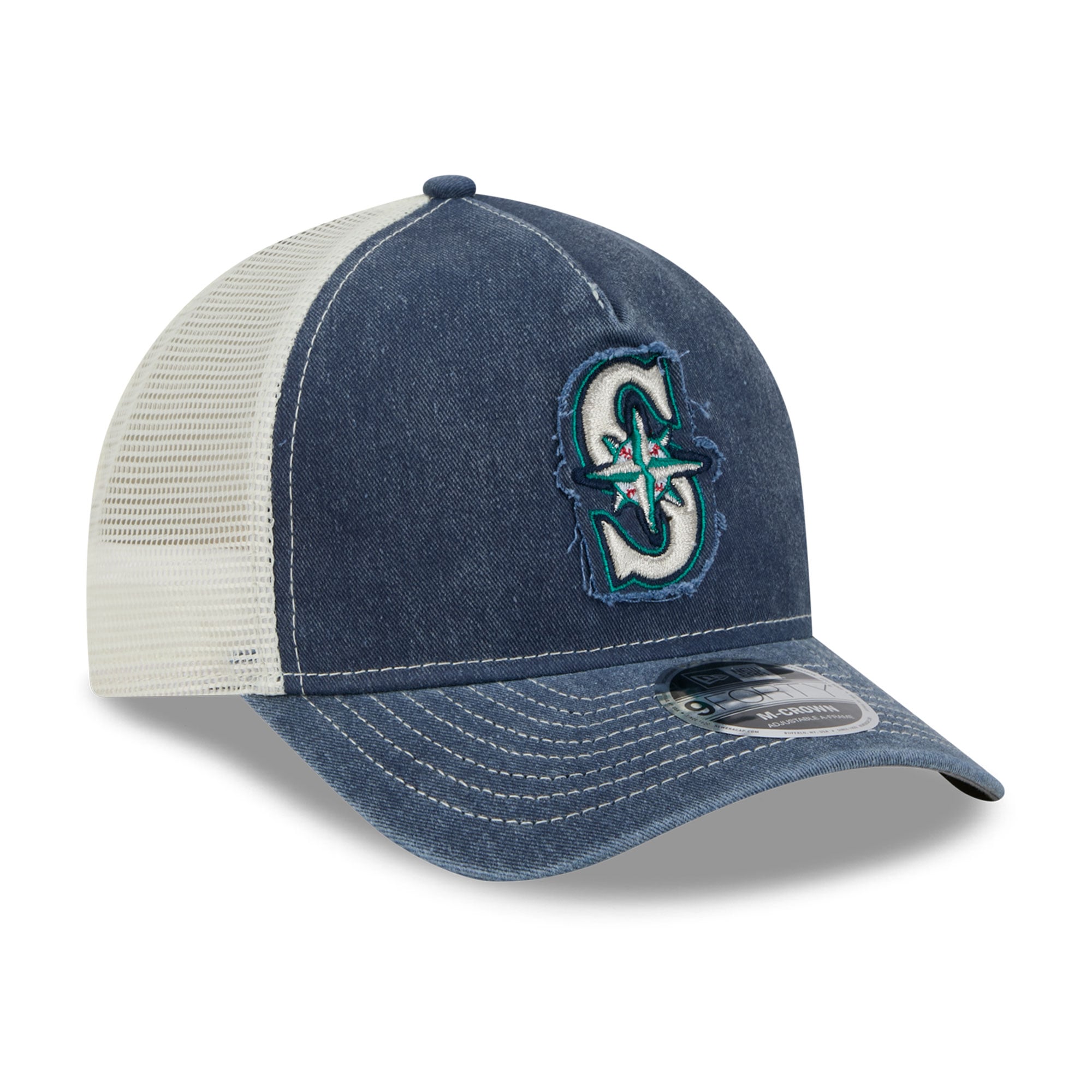 Casquette trucker ajustable New Era 9FORTY A-Frame pour homme, bleu marine, fan des Seattle Mariners