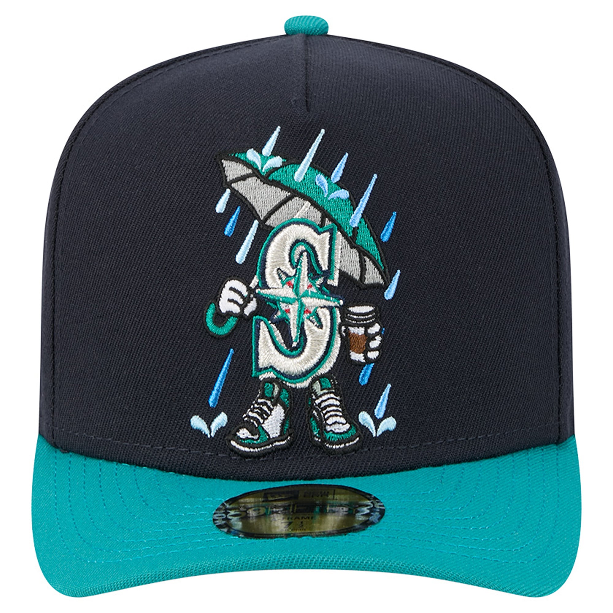 Casquette ajustée New Era 59FIFTY pour homme, bleu marine/turquoise, motif dessin animé des Seattle Mariners
