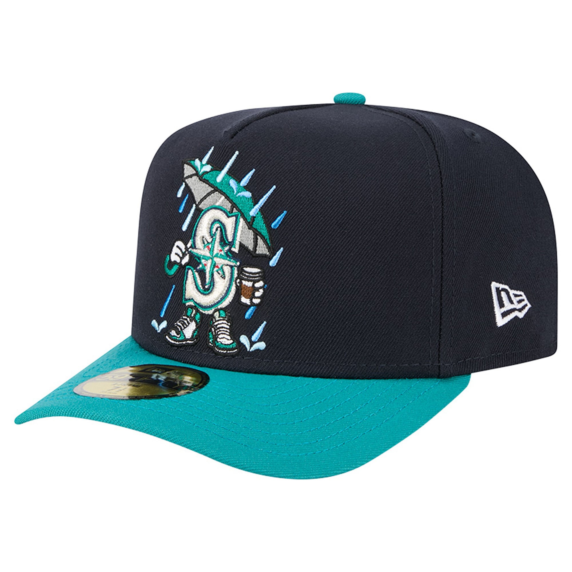 Casquette ajustée New Era 59FIFTY pour homme, bleu marine/turquoise, motif dessin animé des Seattle Mariners