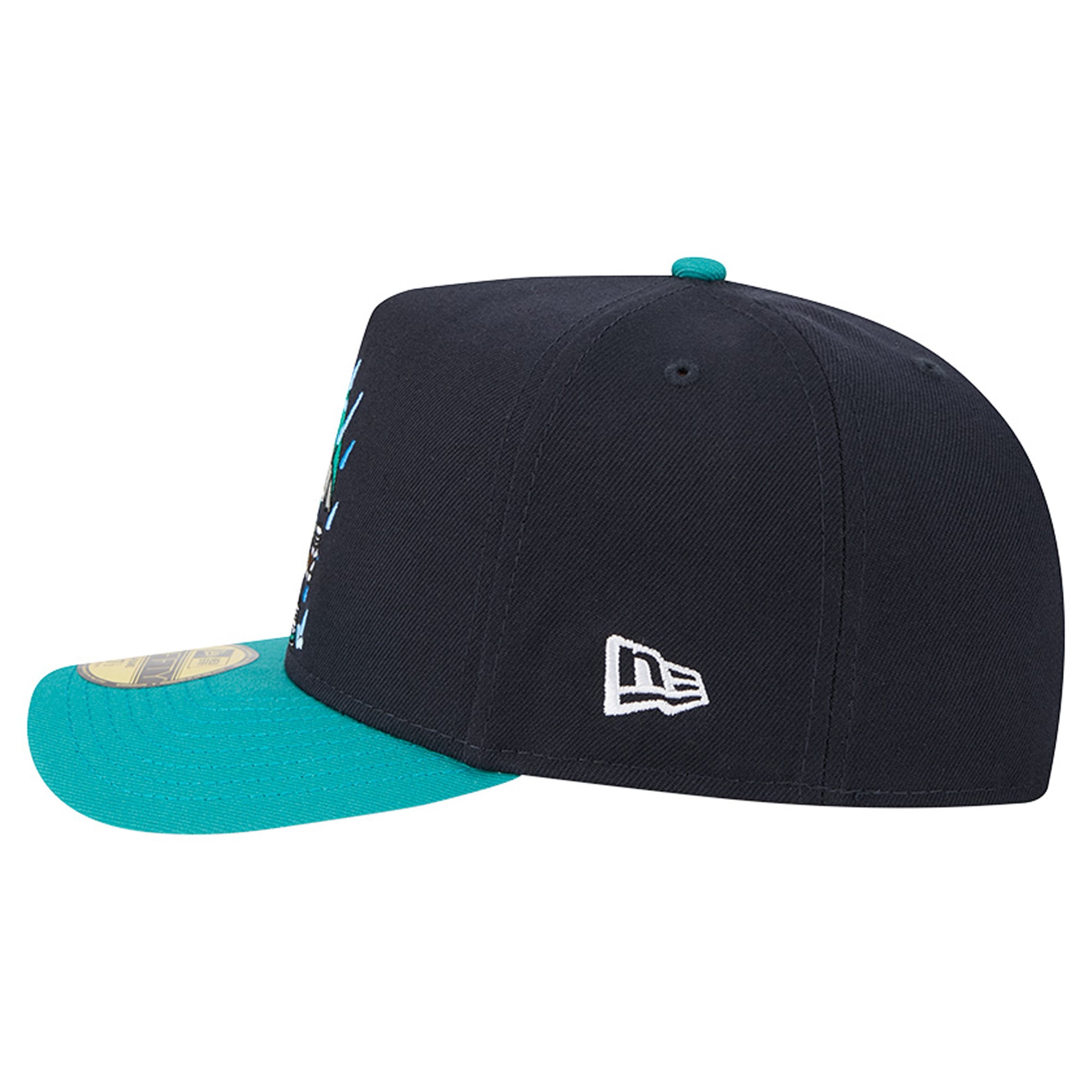Casquette ajustée New Era 59FIFTY pour homme, bleu marine/turquoise, motif dessin animé des Seattle Mariners