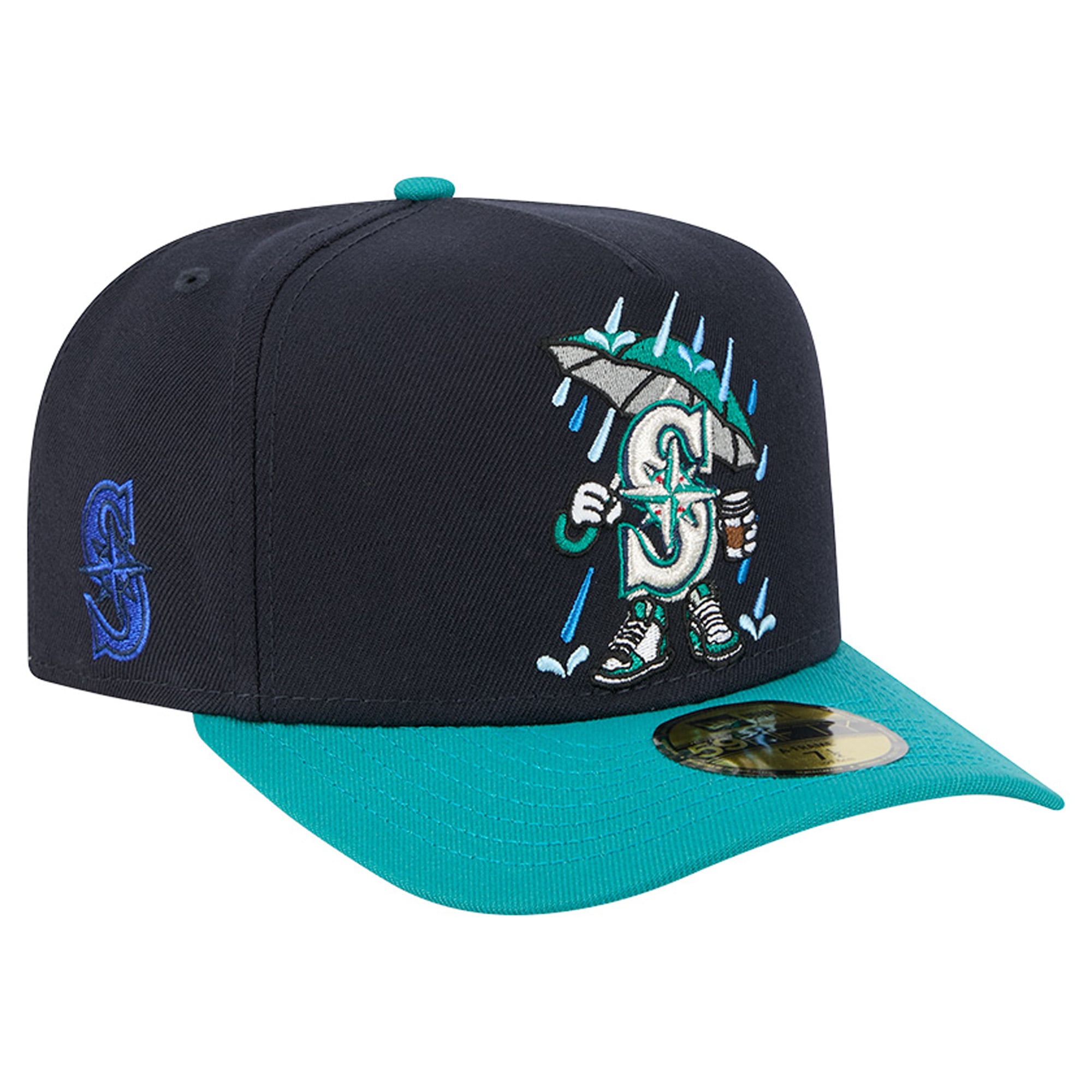 Casquette ajustée New Era 59FIFTY pour homme, bleu marine/turquoise, motif dessin animé des Seattle Mariners
