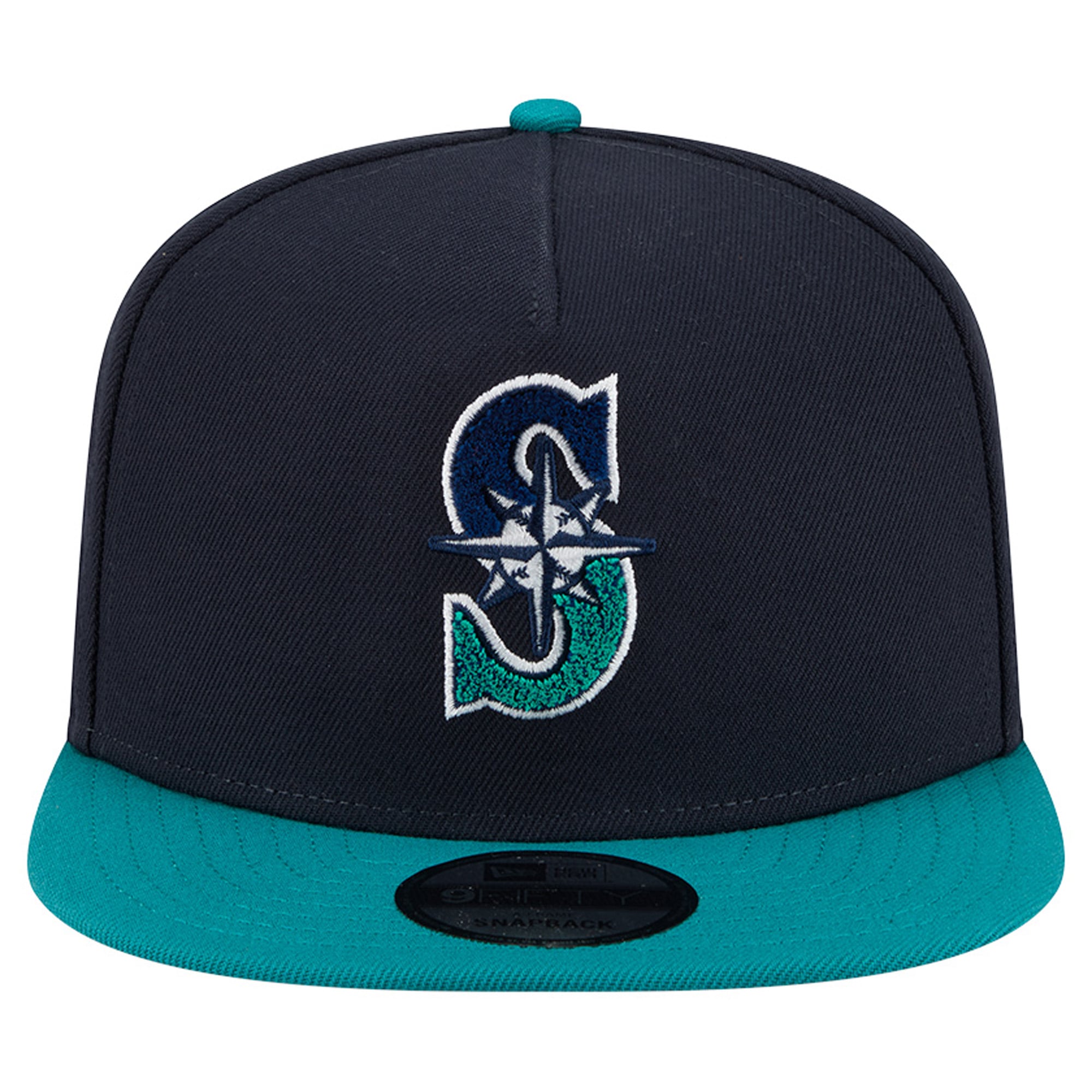 Casquette snapback New Era 9FIFTY pour homme, bleu marine/turquoise, Seattle Mariners, en chenille dégradée.