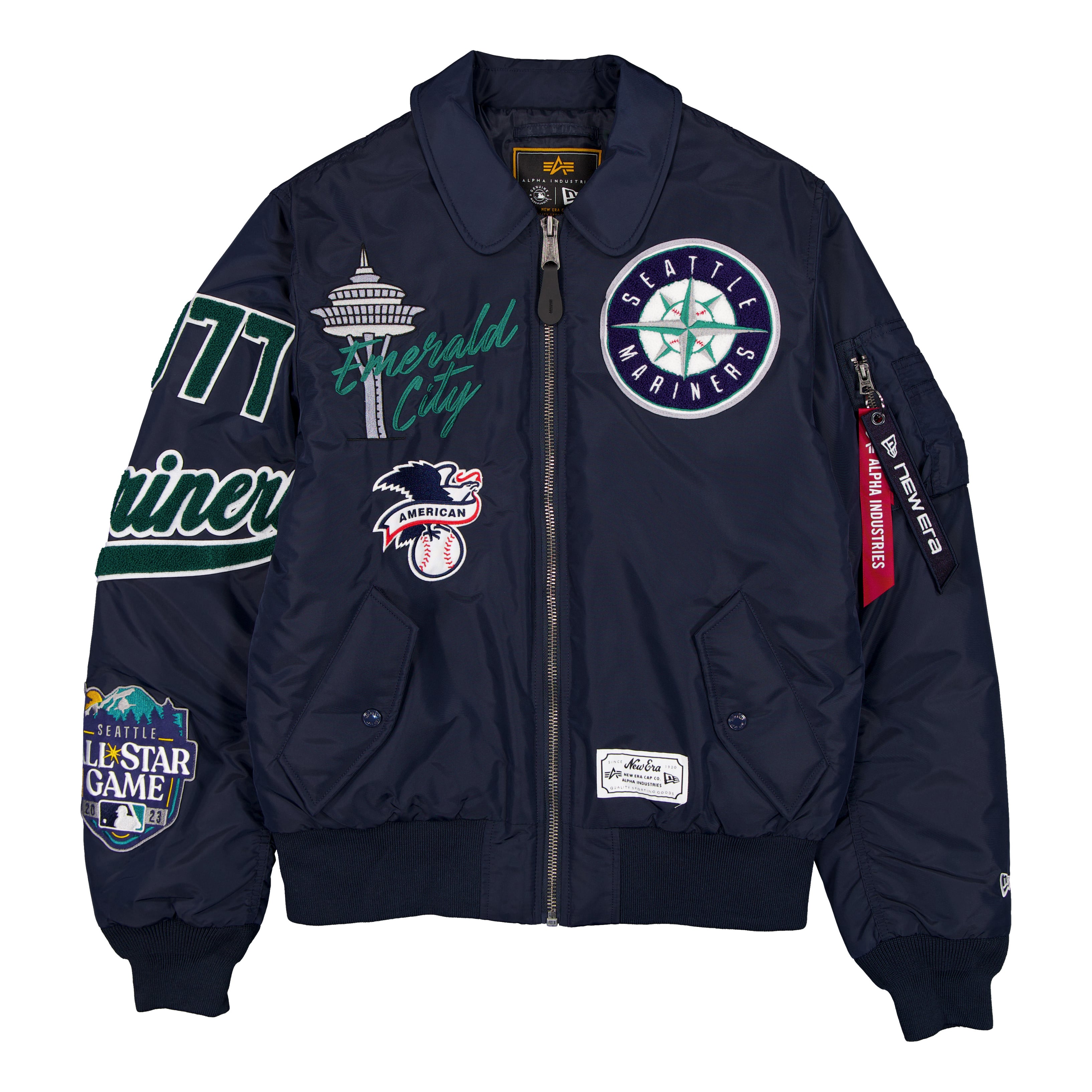 Veste bomber zippée intégrale New Era x Alpha Industries bleu marine Seattle Mariners MA-1 pour homme