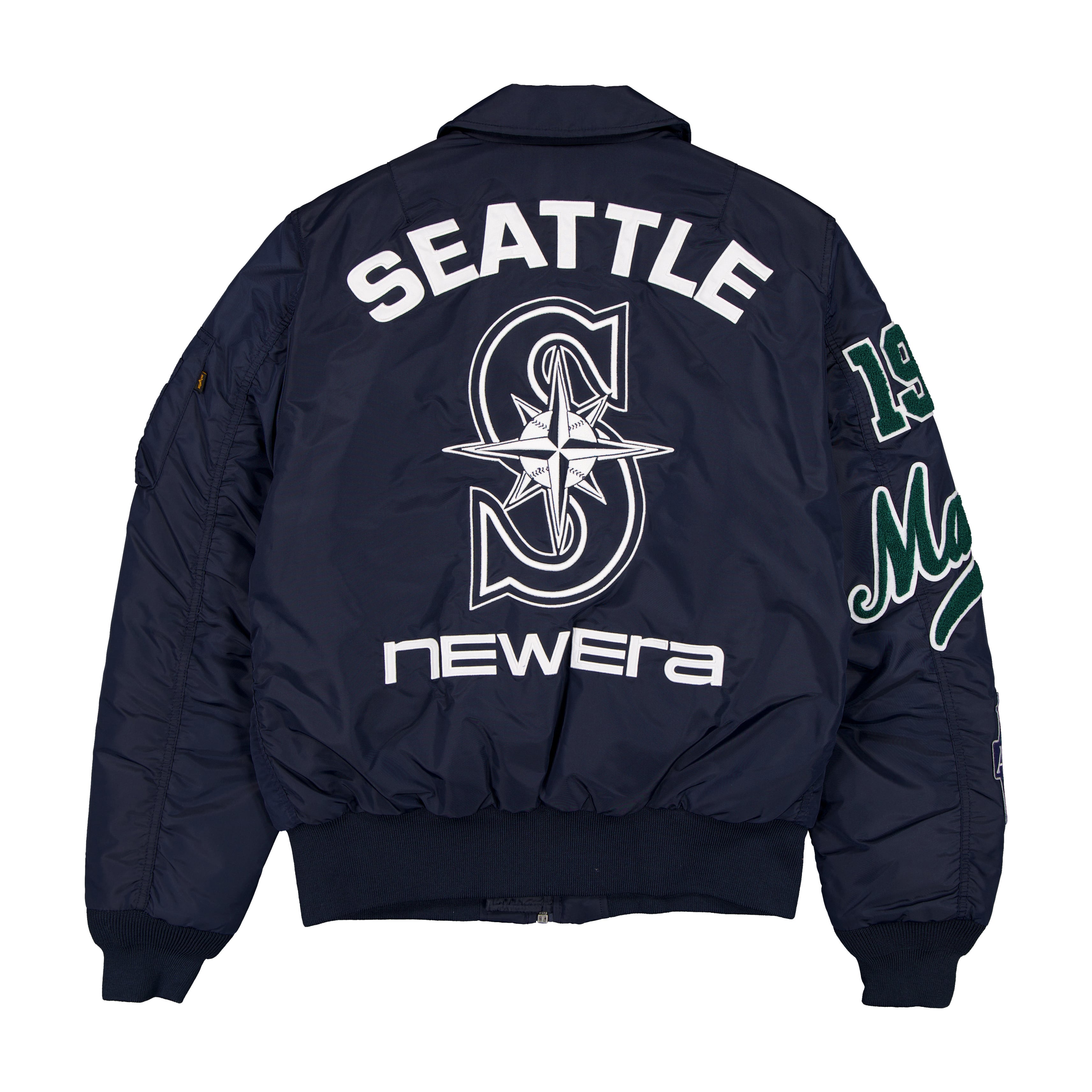 Veste bomber zippée intégrale New Era x Alpha Industries bleu marine Seattle Mariners MA-1 pour homme