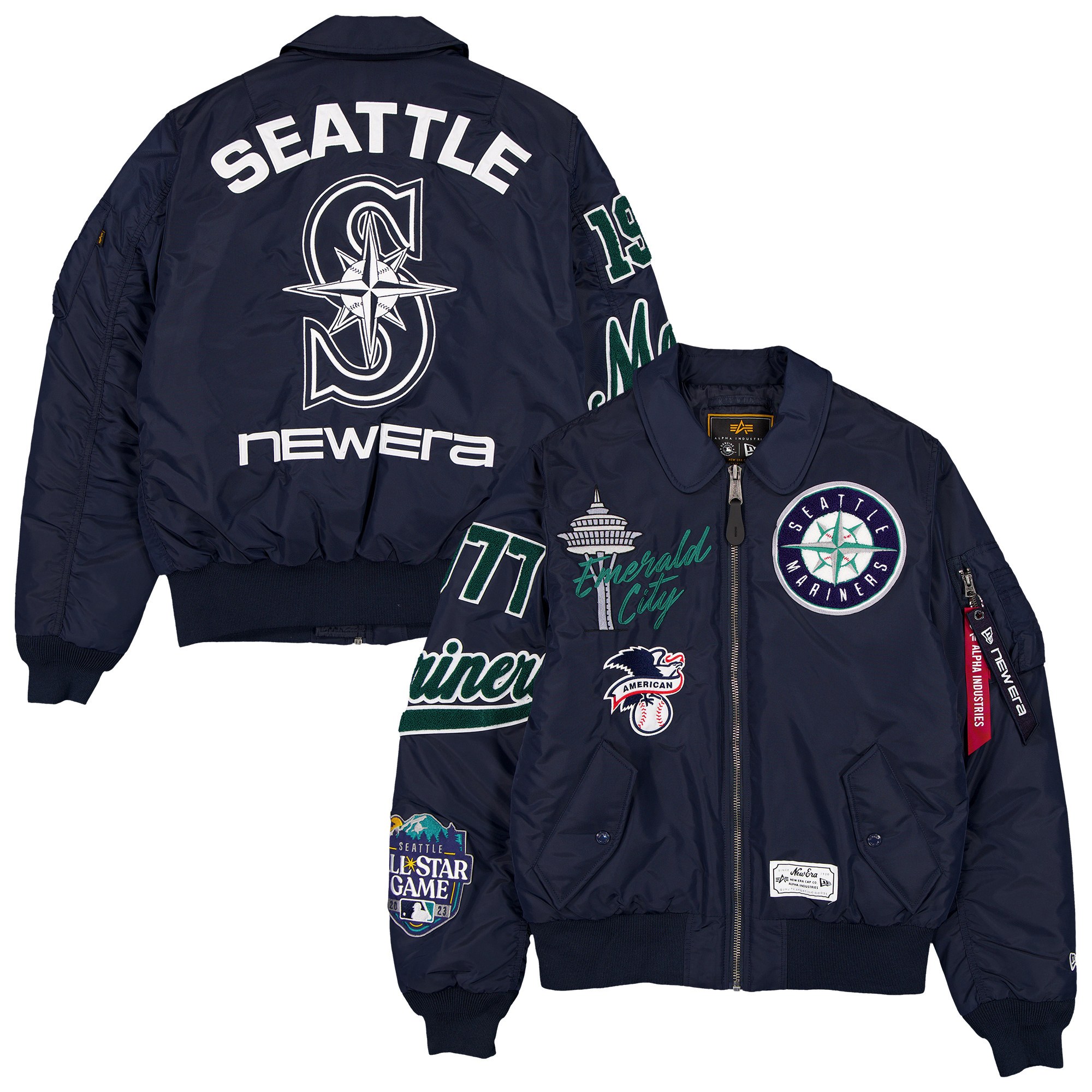 Veste bomber zippée intégrale New Era x Alpha Industries bleu marine Seattle Mariners MA-1 pour homme