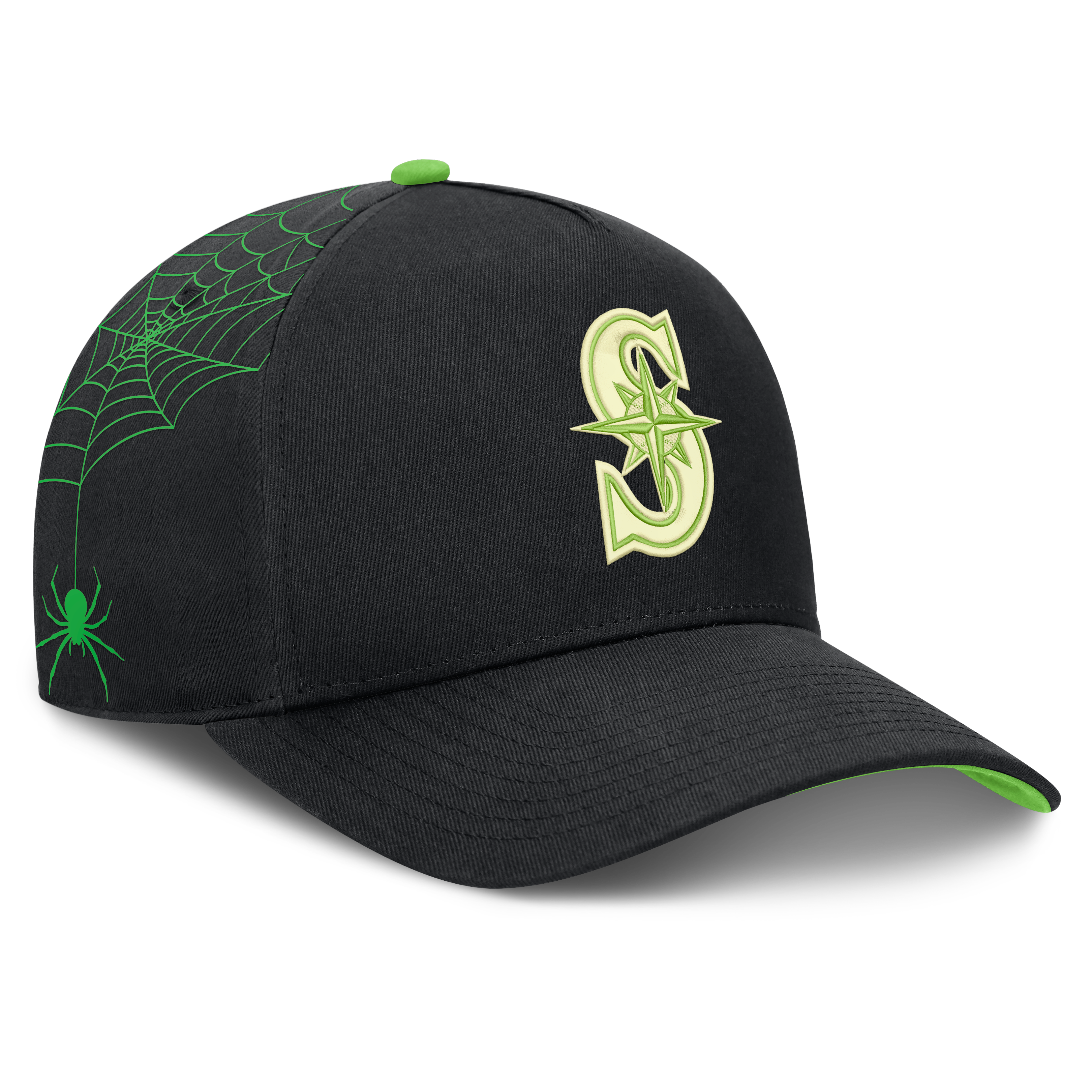 Men's Nike Black Seattle Mariners Halloween Glow in the Dark Rise Dri-FIT A-Frame Adjustable Hat