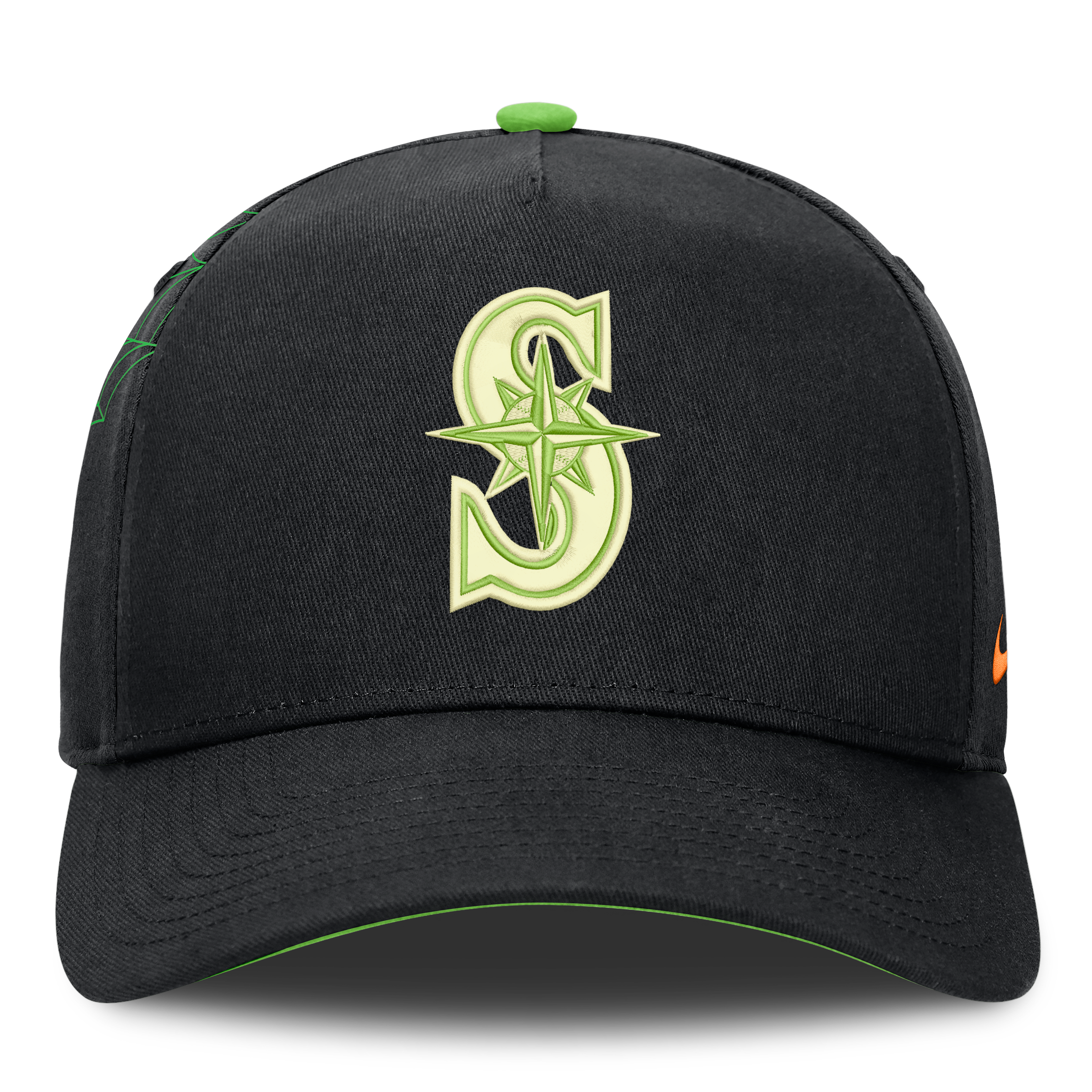 Men's Nike Black Seattle Mariners Halloween Glow in the Dark Rise Dri-FIT A-Frame Adjustable Hat