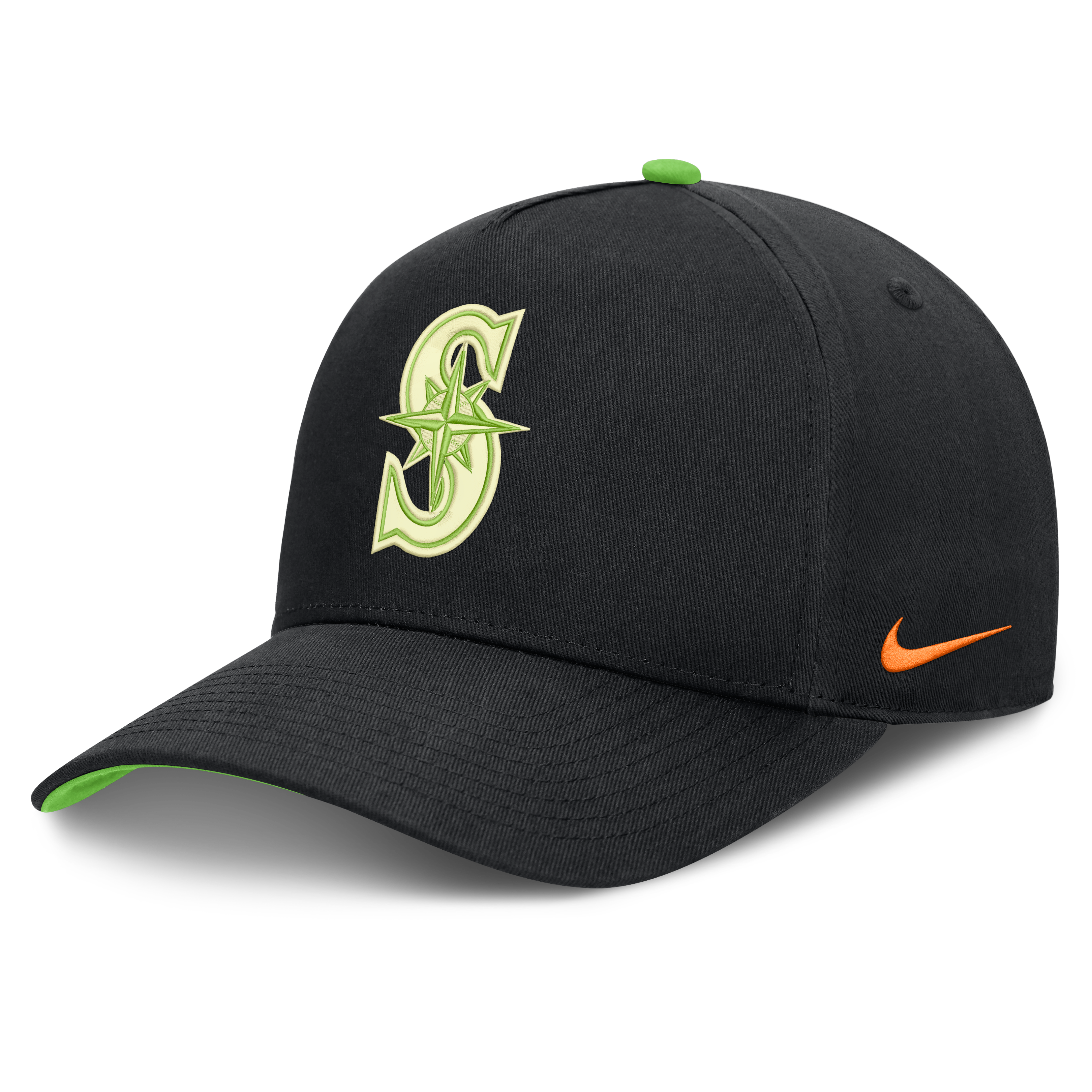 Men's Nike Black Seattle Mariners Halloween Glow in the Dark Rise Dri-FIT A-Frame Adjustable Hat