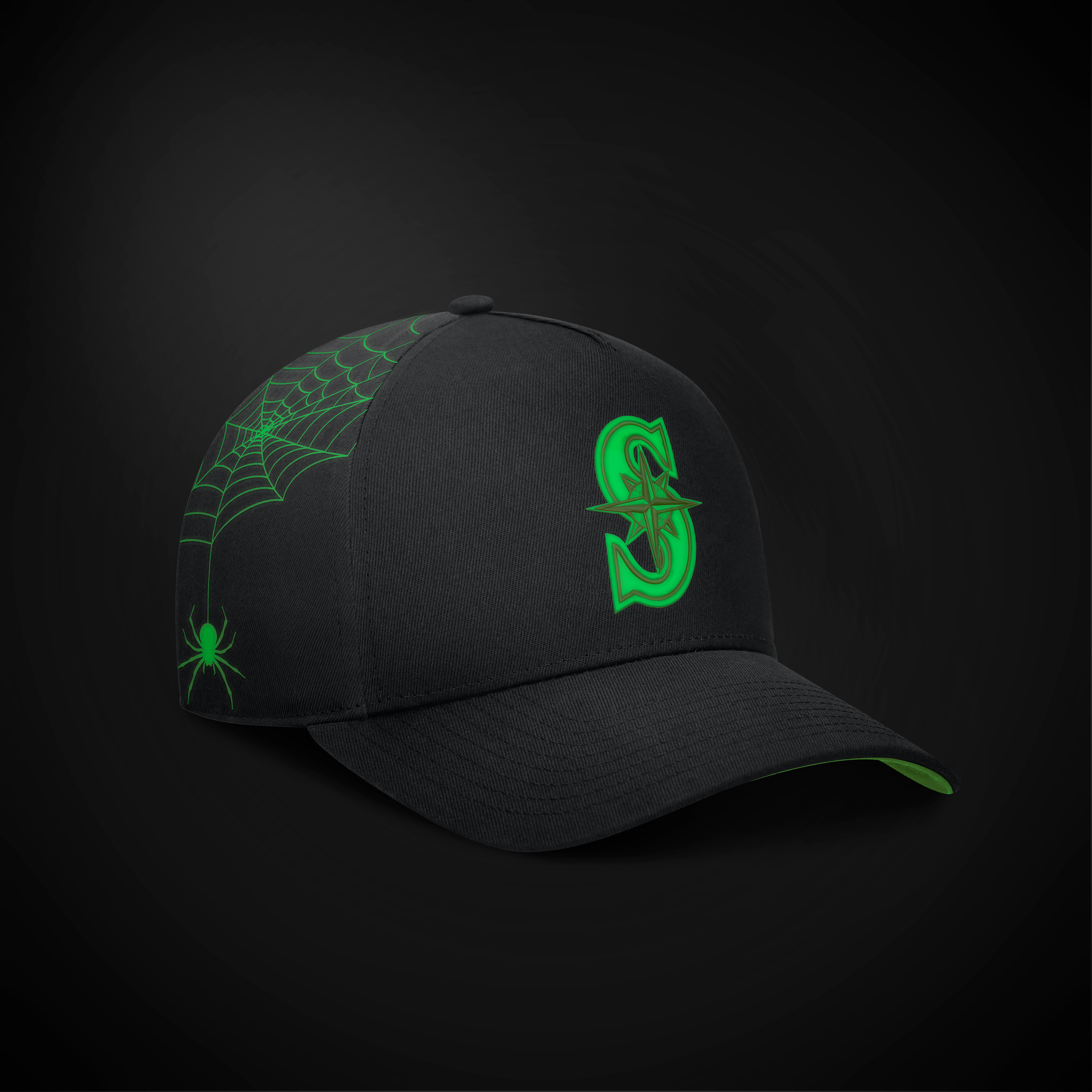 Men's Nike Black Seattle Mariners Halloween Glow in the Dark Rise Dri-FIT A-Frame Adjustable Hat