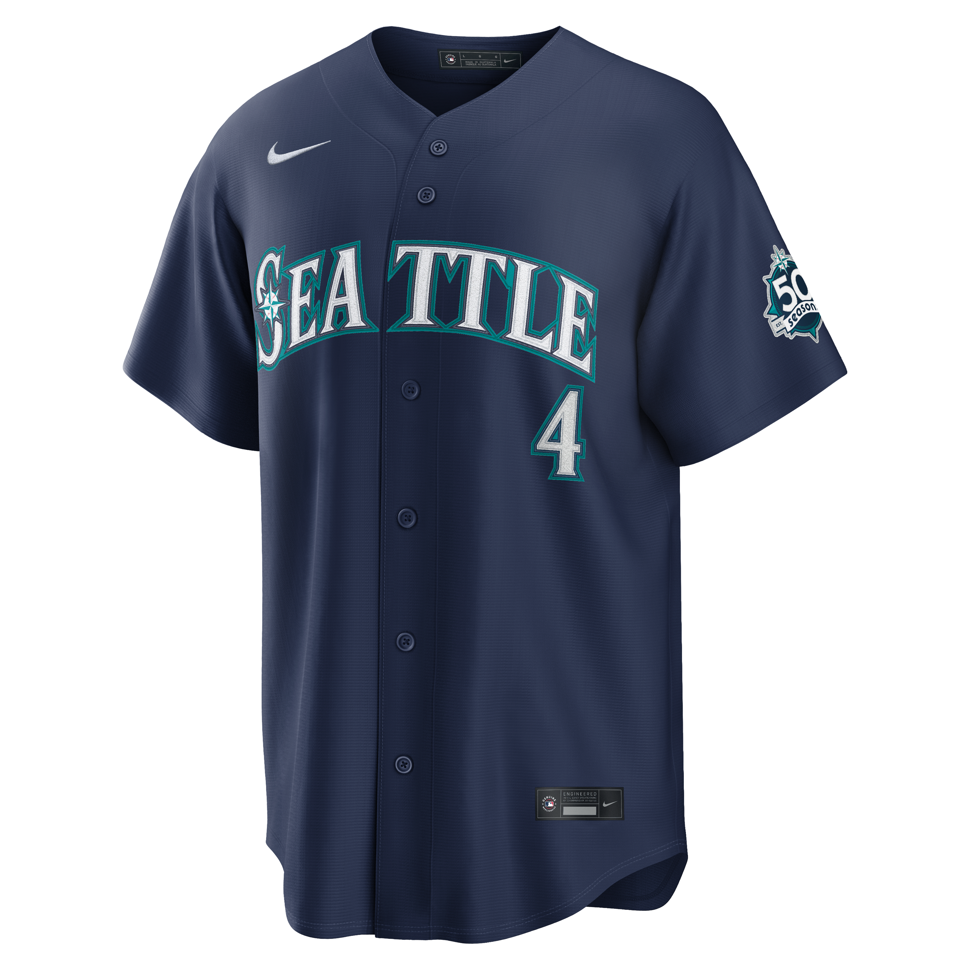 Men's Nike Colt Emerson Navy Seattle Mariners Road 50th Season Anniversary Patch Stadium Jersey