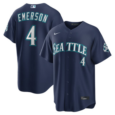 Colt Emerson Seattle Mariners Nike Road 50th Season Anniversary Patch Stadium Jersey - Navy